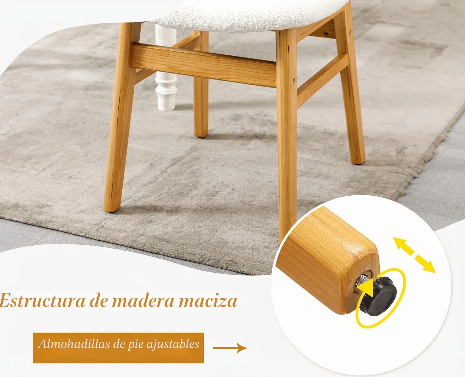 chairus Juego 2 de Sillas de Comedor Madera Maciza Sillas de Cocina con Respaldo Ratán, Sillas Rústica Tapizado en Lana Sintética para Restaurante/Cafetería, Beige