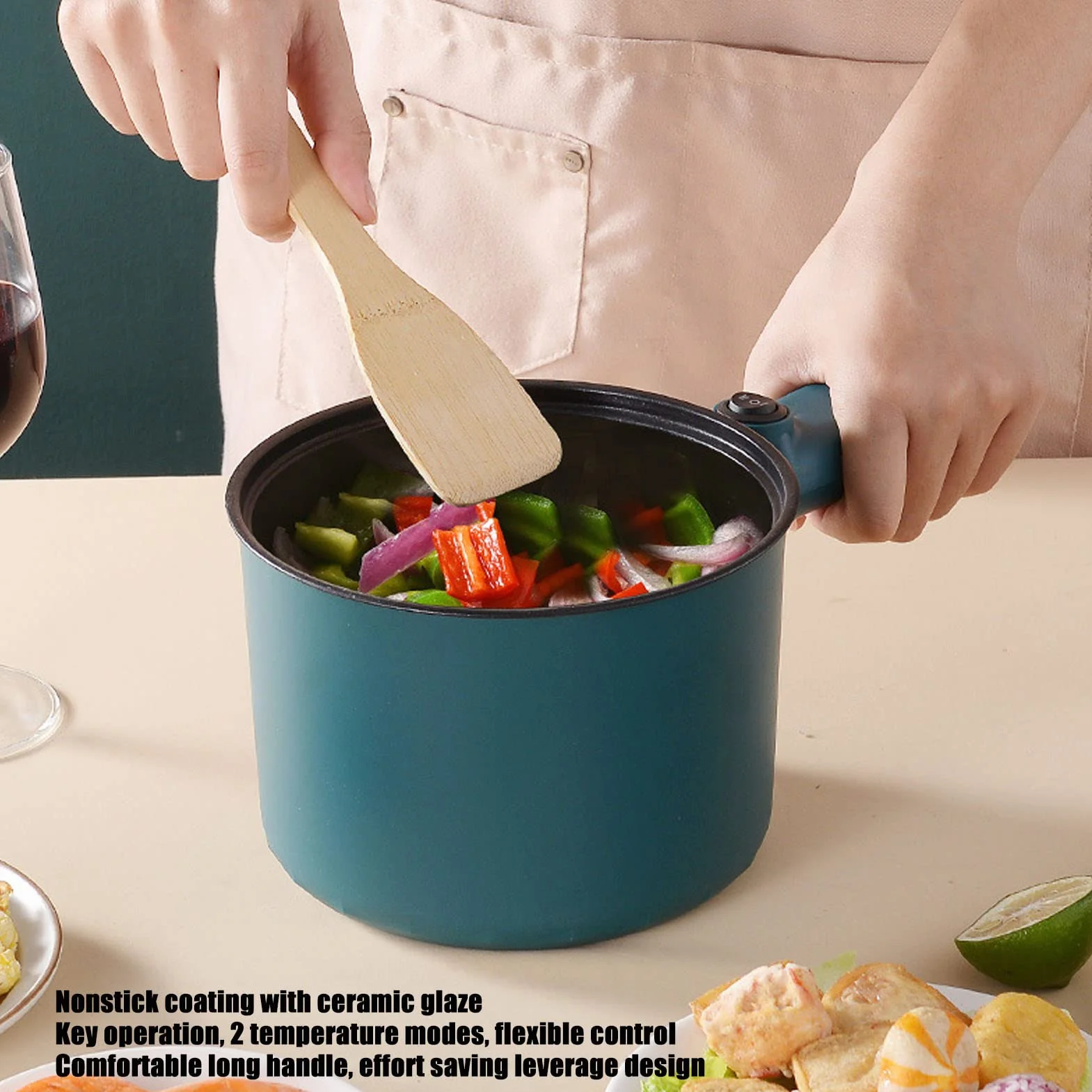 TOPINCN Olla de Cocina Eléctrica 1.8L Antiadherente Grado Alimenticio 2 Modos 6 Funciones