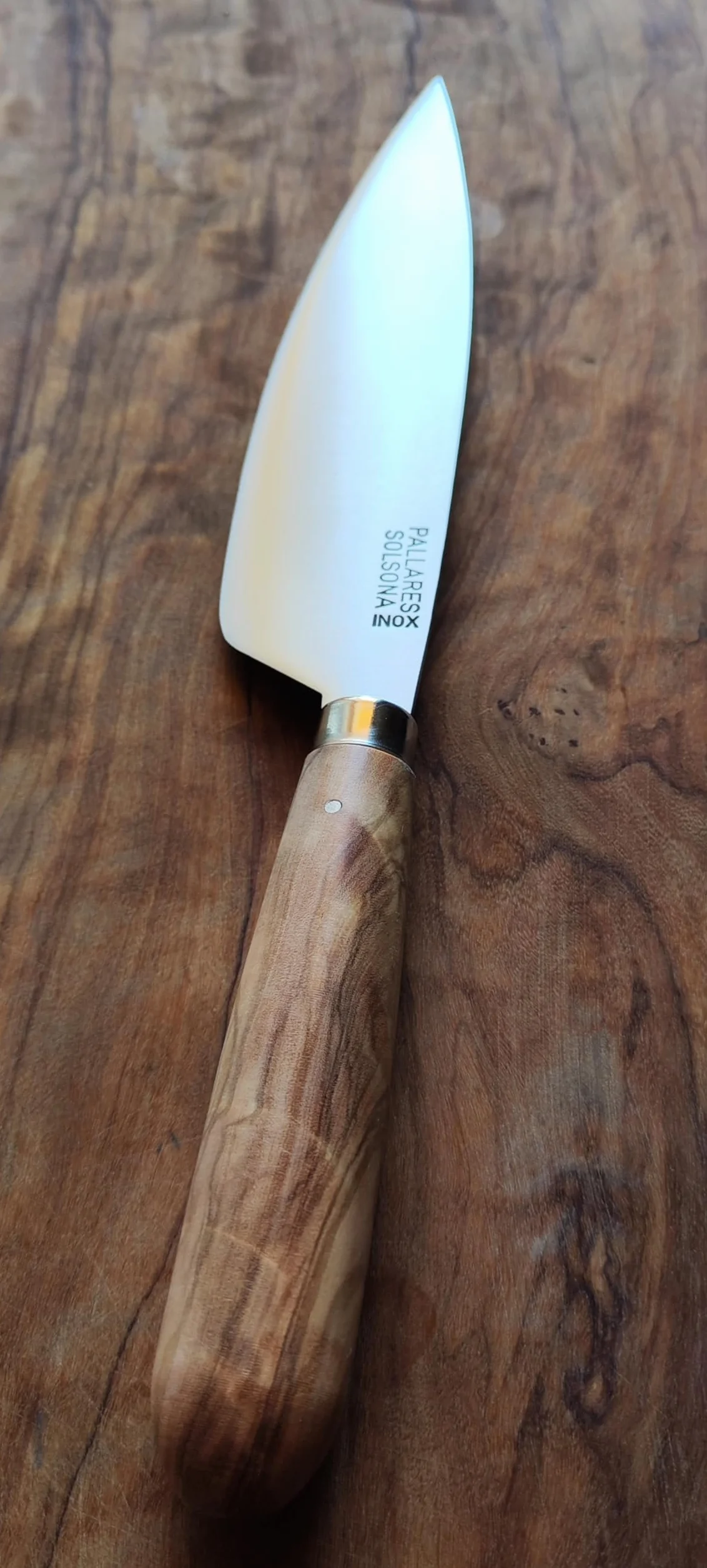 PALLARES Cuchillo Cocina Mango Redondo Madera de Olivo.Acero Inoxidable 16cm.
