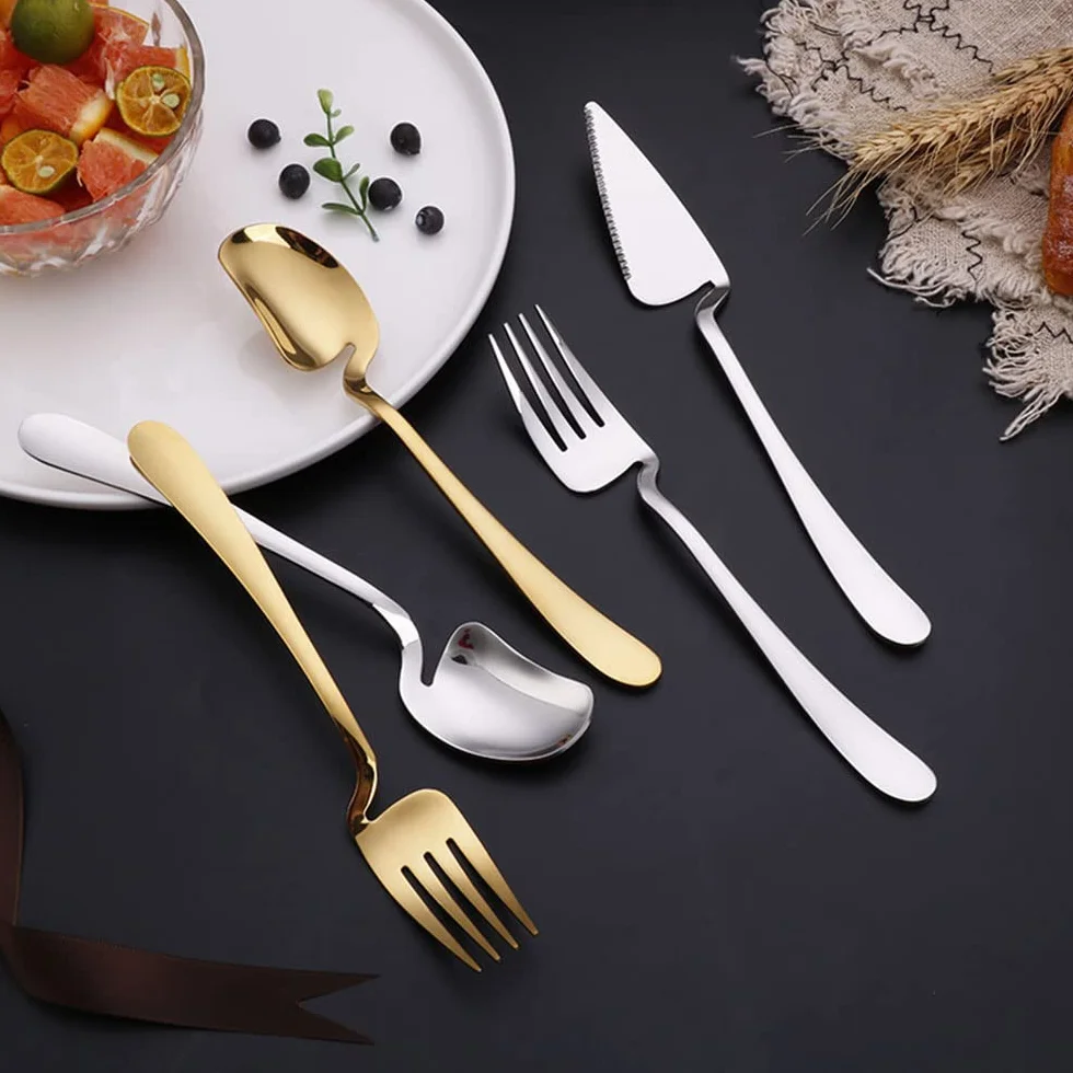 Juego de Cubiertos Dorados de 36 Piezas para Cena, para 12 Personas, de Acero Inoxidable, con Tenedores y cucharas, Creativo, de Pared, Pulido con Espejo, para Banquetes de Bodas,