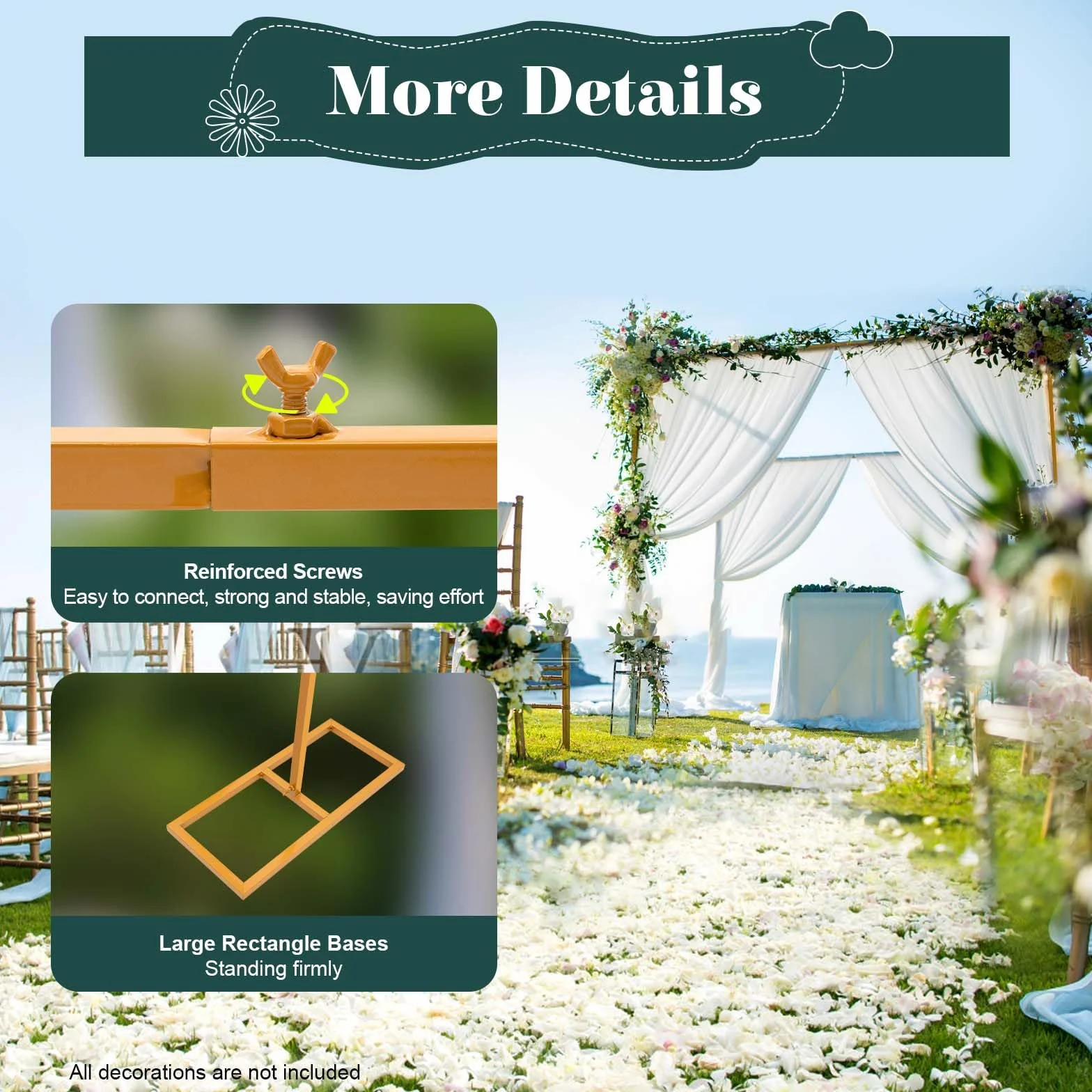 3M X3M - Arco de metal dorado para boda, marco de arco de metal con base, arco cuadrado de boda, adecuado para bodas, fiestas de cumpleaños