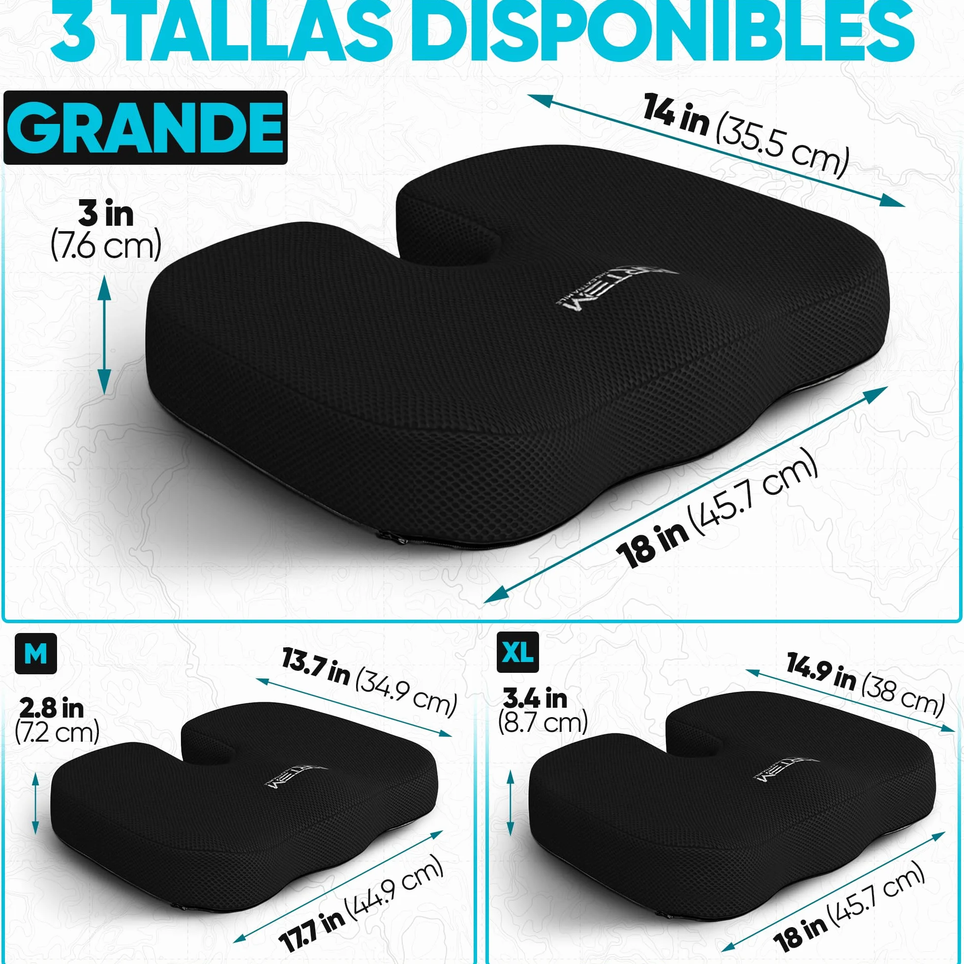 FORTEM Pack Cojín Silla Oficina y Almohada Lumbar - Cojín para Silla Ordenador en Forma De U y Almohada Lumbar con Espuma Viscoelástica para Asiento Coche, Gaming, Trabajo - Fundas Lavables