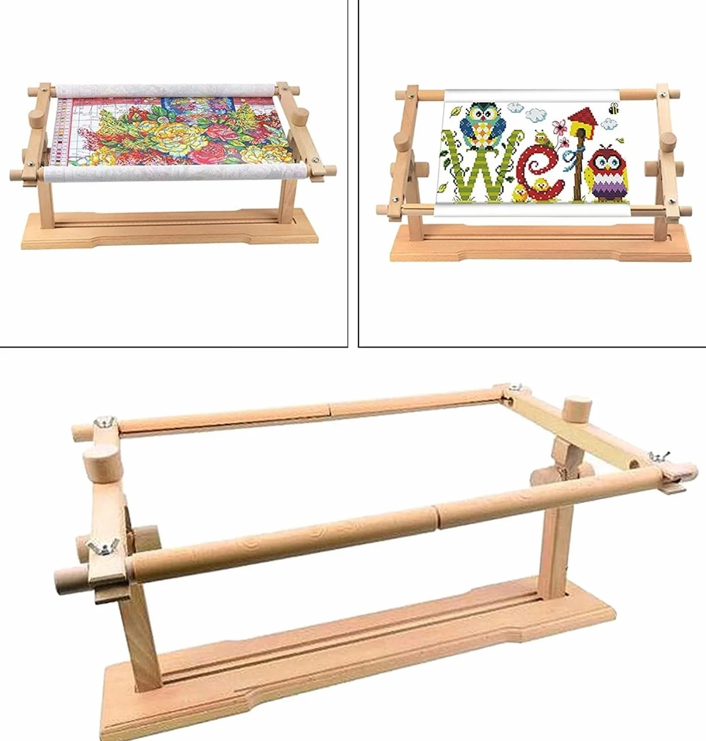 Soporte de Bordado de Madera Ajustable - Kit Giratorio de Escritorio Con Bastidor de Regazo y Aro Manos Libres