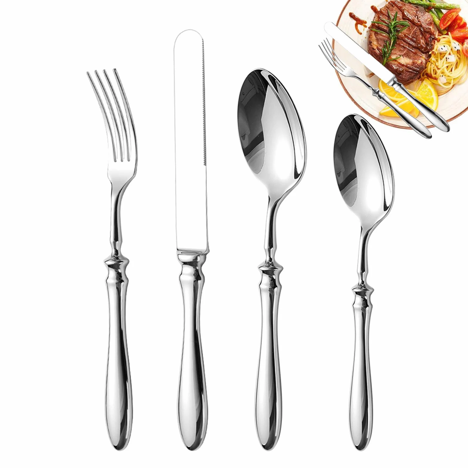 Juego Cubiertos Acero Inoxidable, Cuchillo Carne, Tenedor, Cucharas, | Utensilios De Cocina Y Cubertería Cuchillo de carne, tenedor, cuchara para comidas, postres, bodas y r