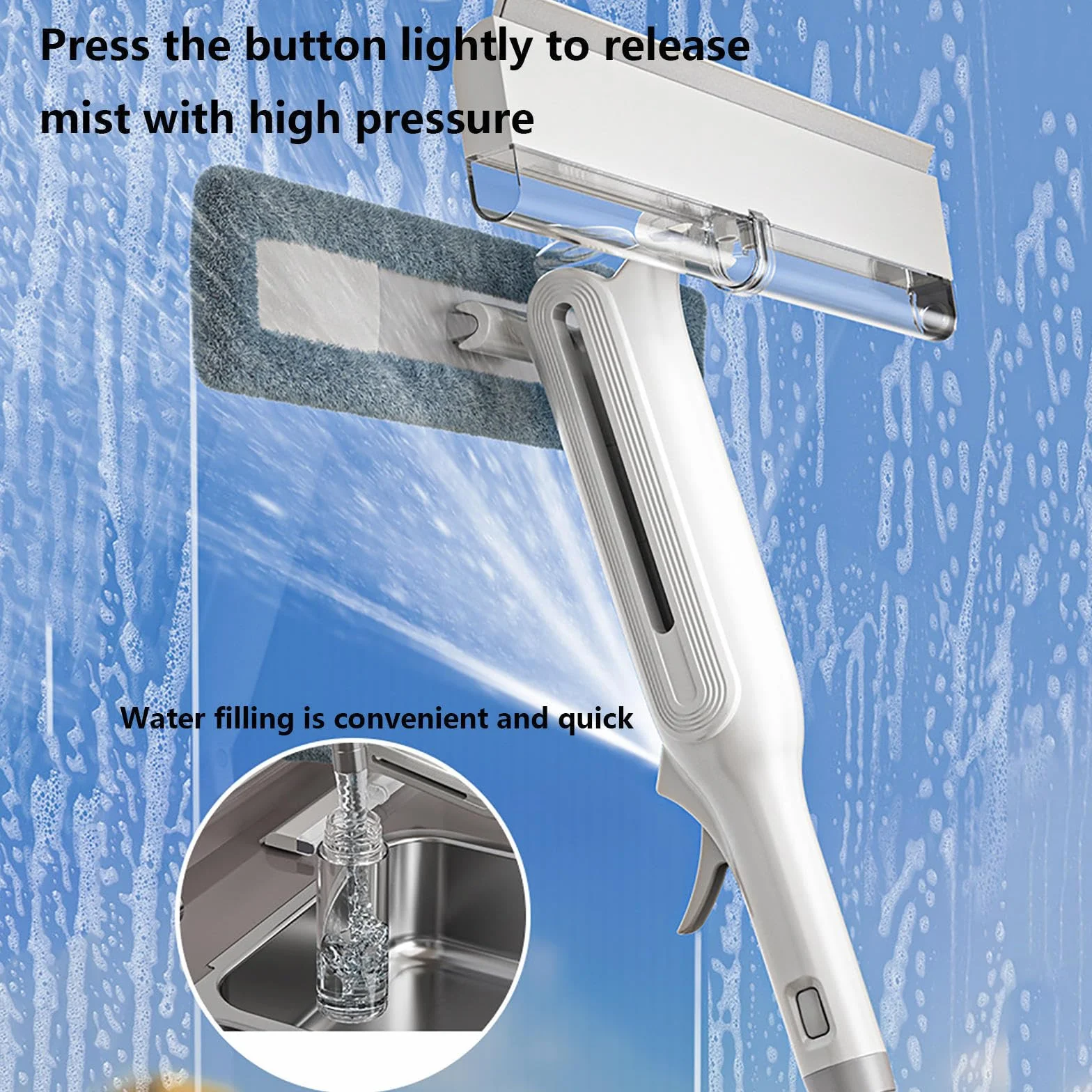 4 en 1 Spray Limpiador De Cristales con Colector De Aguas Residuales Y 3 Paños Microfibra, Limpiador De Cristales con Varilla De Extensión para Ventanas Altas Interiores/Exteriores