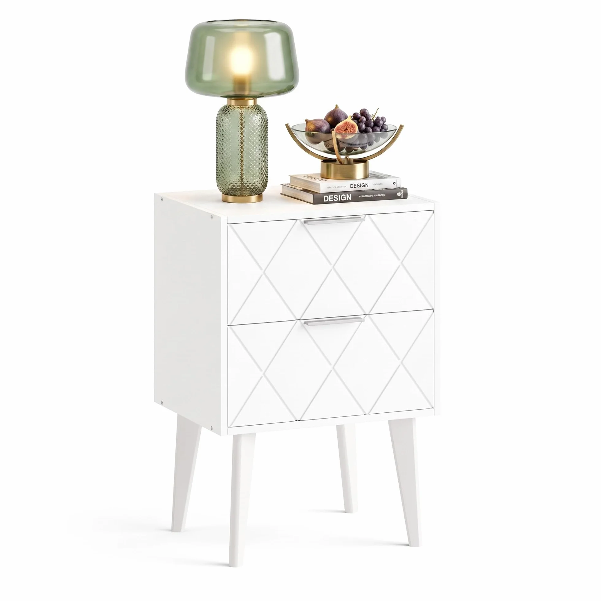 Mesitas de Noche Blancas con Dos Cajones Bedside Table | Estilo Moderno Y Elegante,Fabricado En Madera,Estructura Estable Sin Vibraciones,Para Salón Y Dormitorio