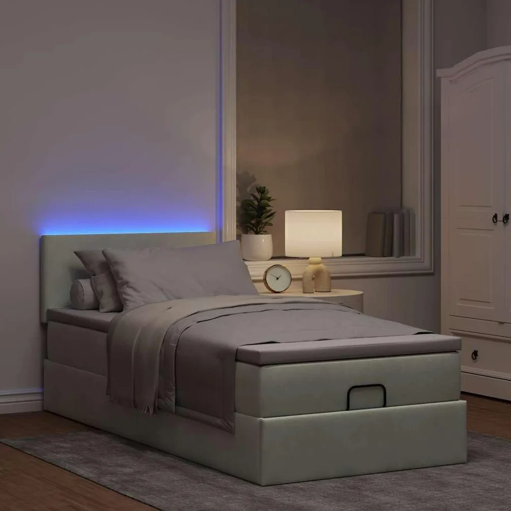 Cama otomana de 80 x 200 cm de terciopelo con colchón LED y espacio de almacenamiento, altura ajustable para jóvenes e invitados dormitorio