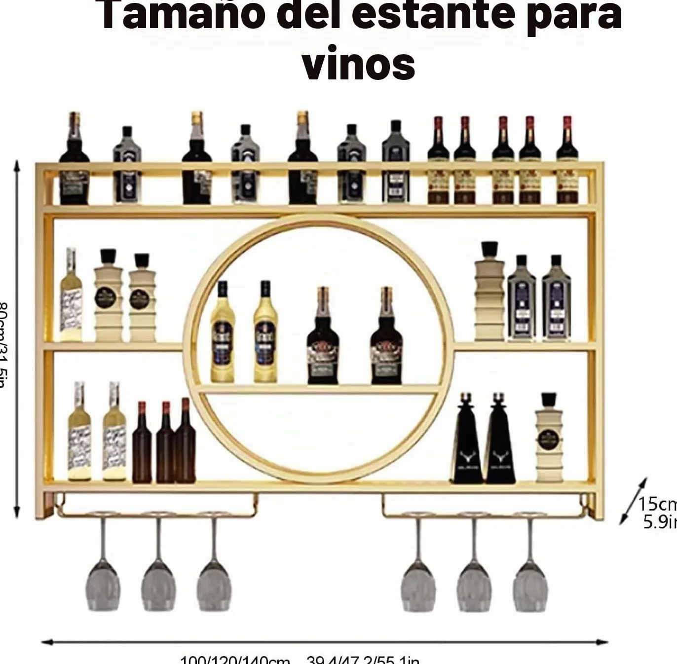 Estantes de vino colgantes de pared metálica modernos, estantes de Hierro de Tres Pisos, Colgante de pared estante de vino,Adecuado para familias, Bares, restaurantes y cocinas, Negro,100x15x80cm