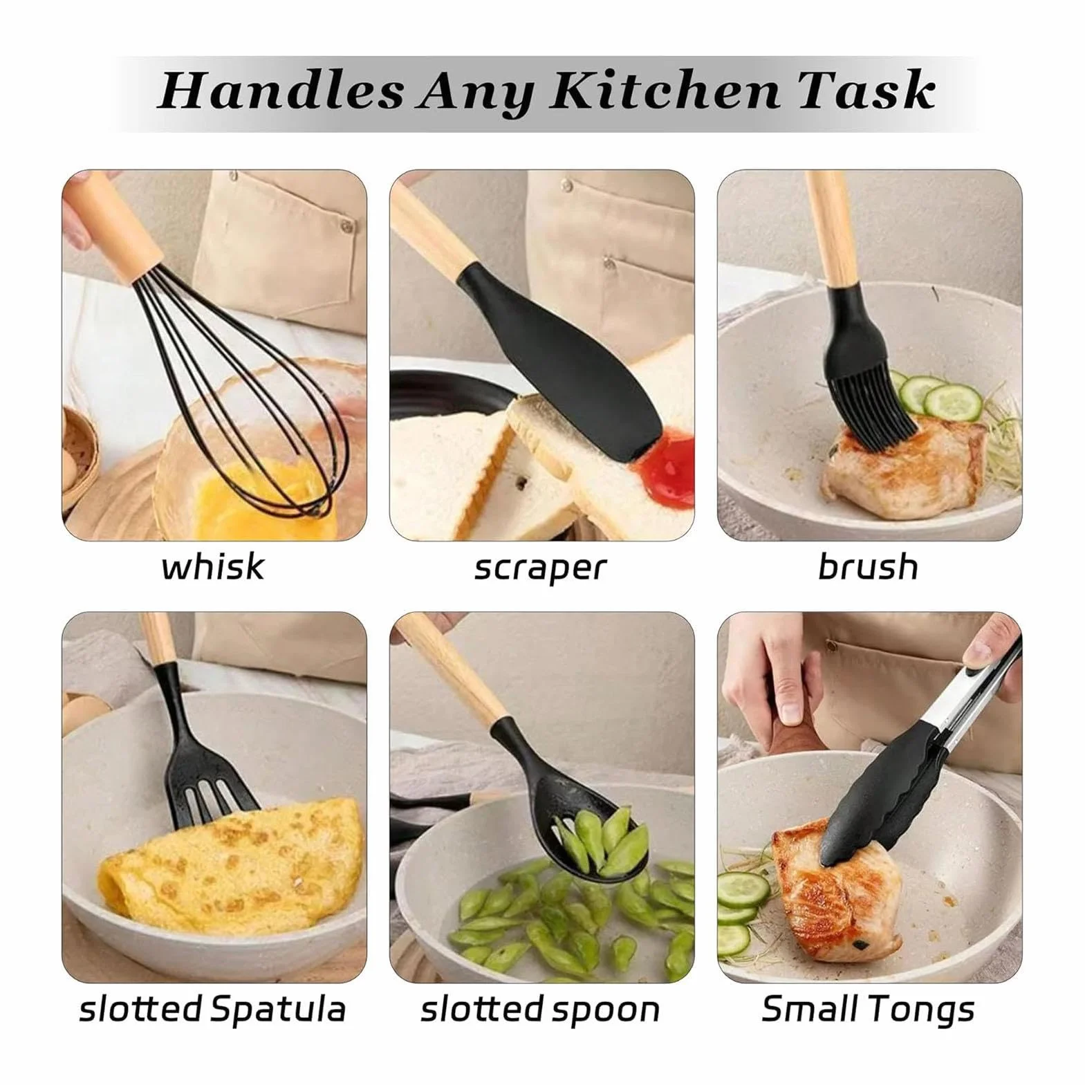 Utensilios De Cocina Kit 19 Piezas En Silicona Antiadherente Resistente Al | Juego de Accesorios Culinarios Para Interior Casa Mostrador Encimera Apartamento Familia Doméstico