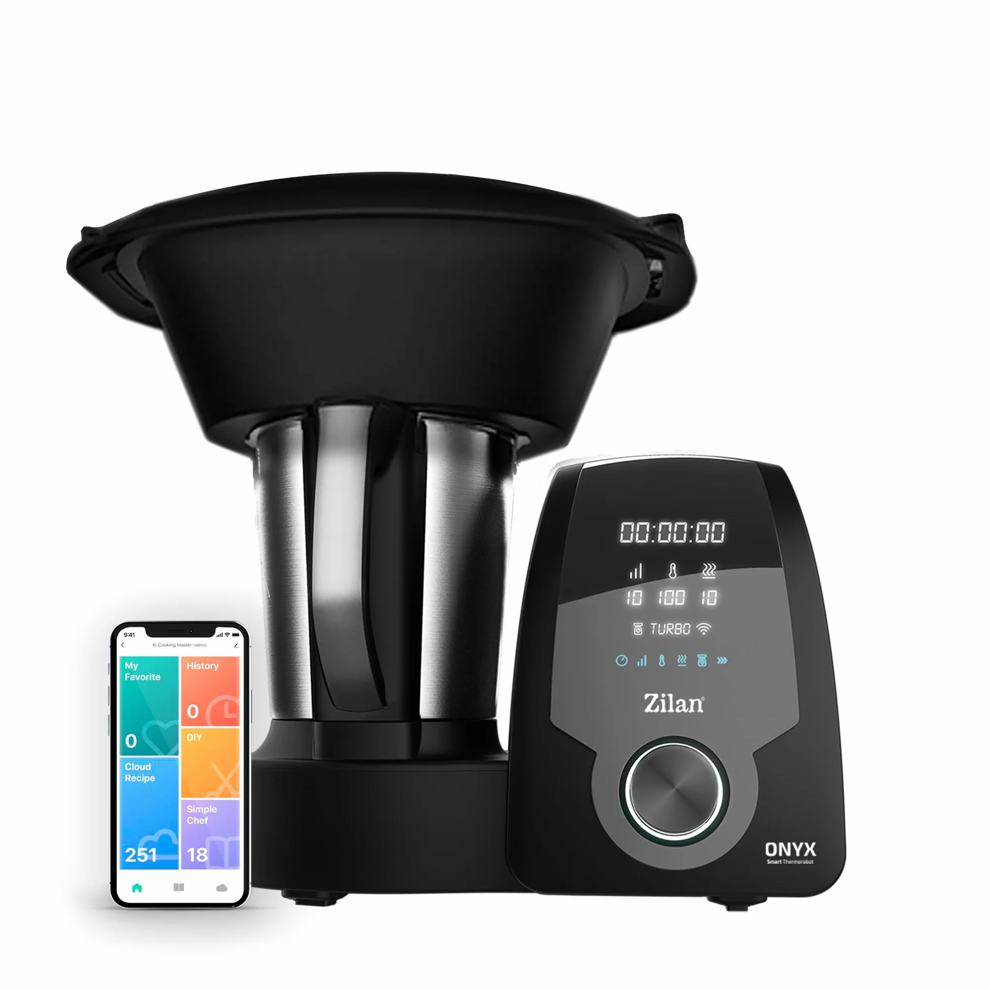 Zilan ONYX Thermorobot,Robot de Cocina Multifunción con Wi-Fi,30 Funciones, pantalla LED digital, Báscula integradar, 3,3L, 1700W