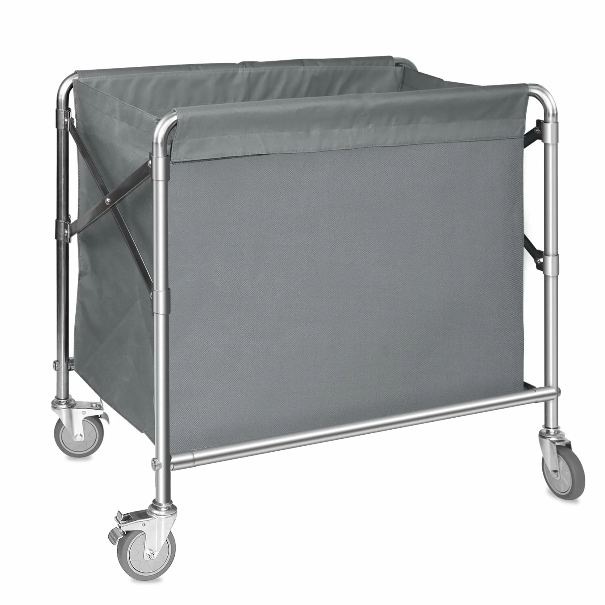 bimiti Carrito de lavandería de acero inoxidable con ruedas, plegable, con capacidad de carga de 100 kg, para casa, hotel, lavandería, 87 x 52 x 78 cm