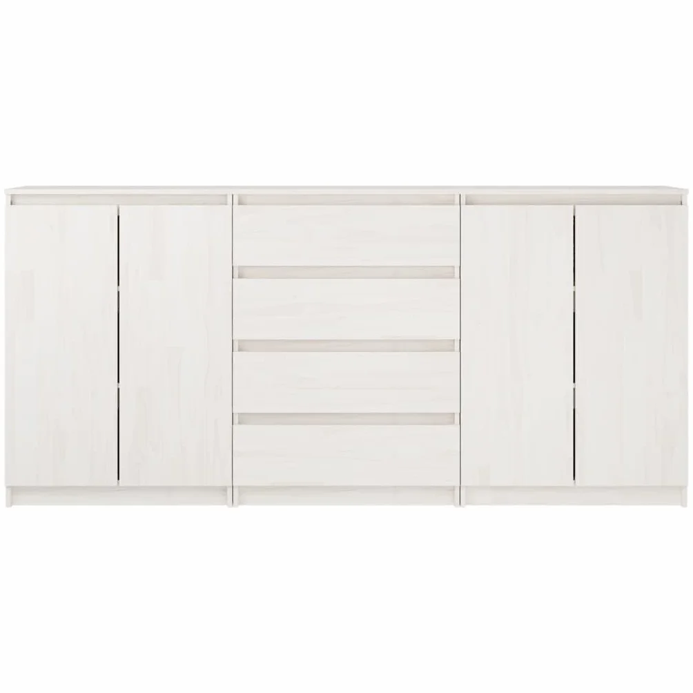 vidaXL 3X Madera Maciza de Pino Armario Auxiliar Lateral Auxiliar Alacena Entrada Sala de Estar Almacenaje Organizador Salón Mueble Blanco