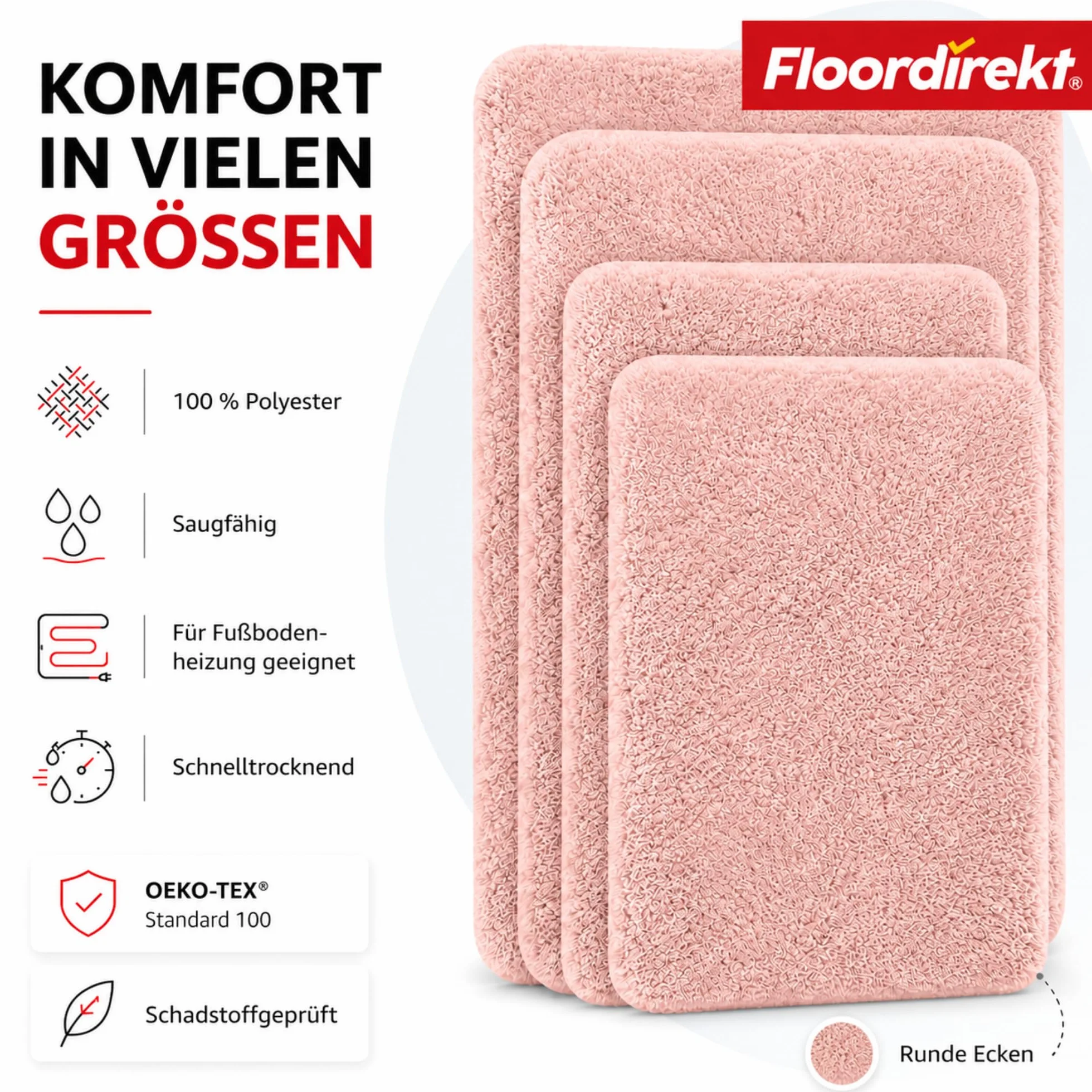 Alfombra de baño Sky | Alfombra de baño | Suave y densa | Antideslizante y de Secado rápido | Adecuado para calefacción por Suelo Radiante | Rectangular y Redondo (80 x 150 cm, Rosa)