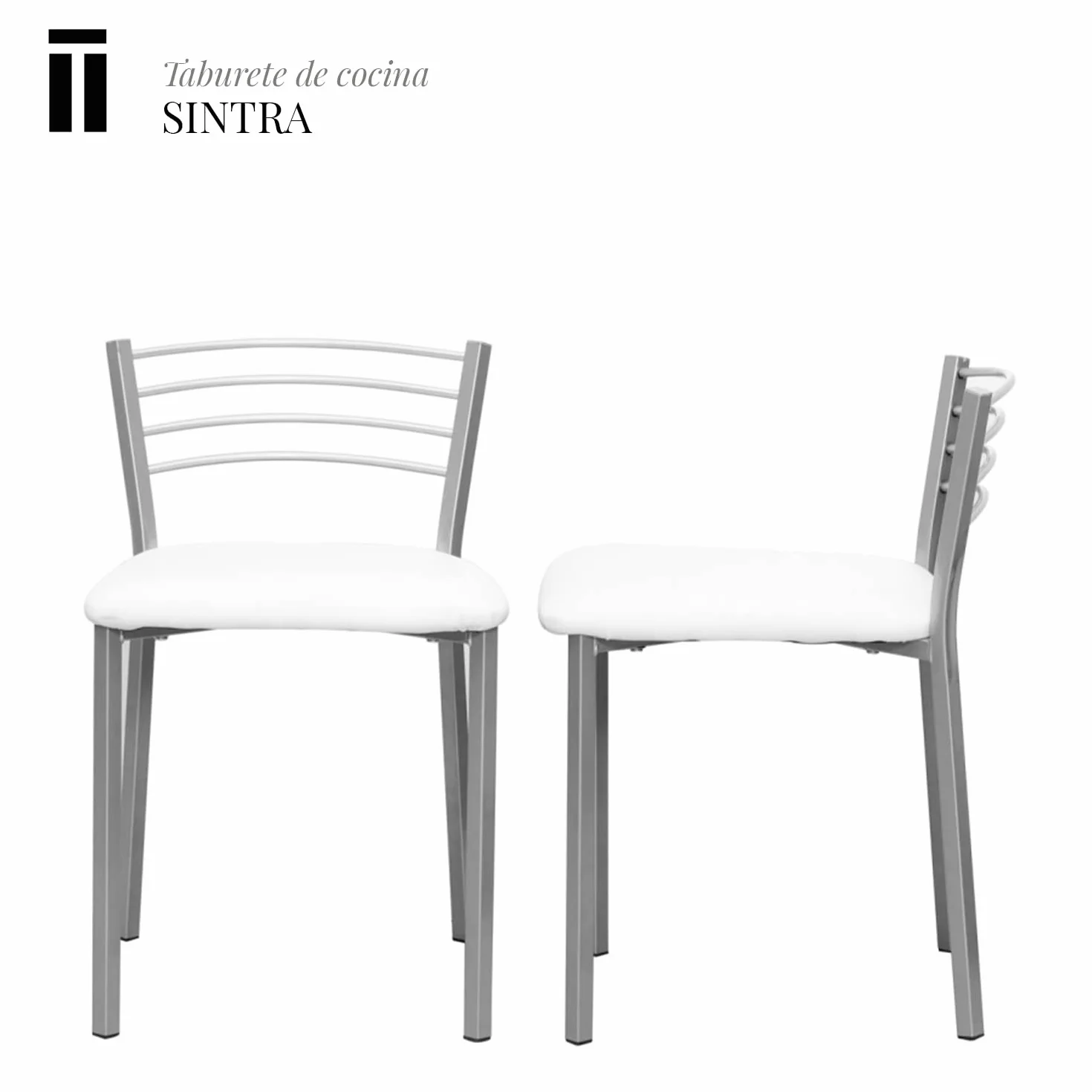 Shiito | Pack de 4 Taburetes de Cocina | Asientos de Polipiel Blanco | Modelo SINTRA
