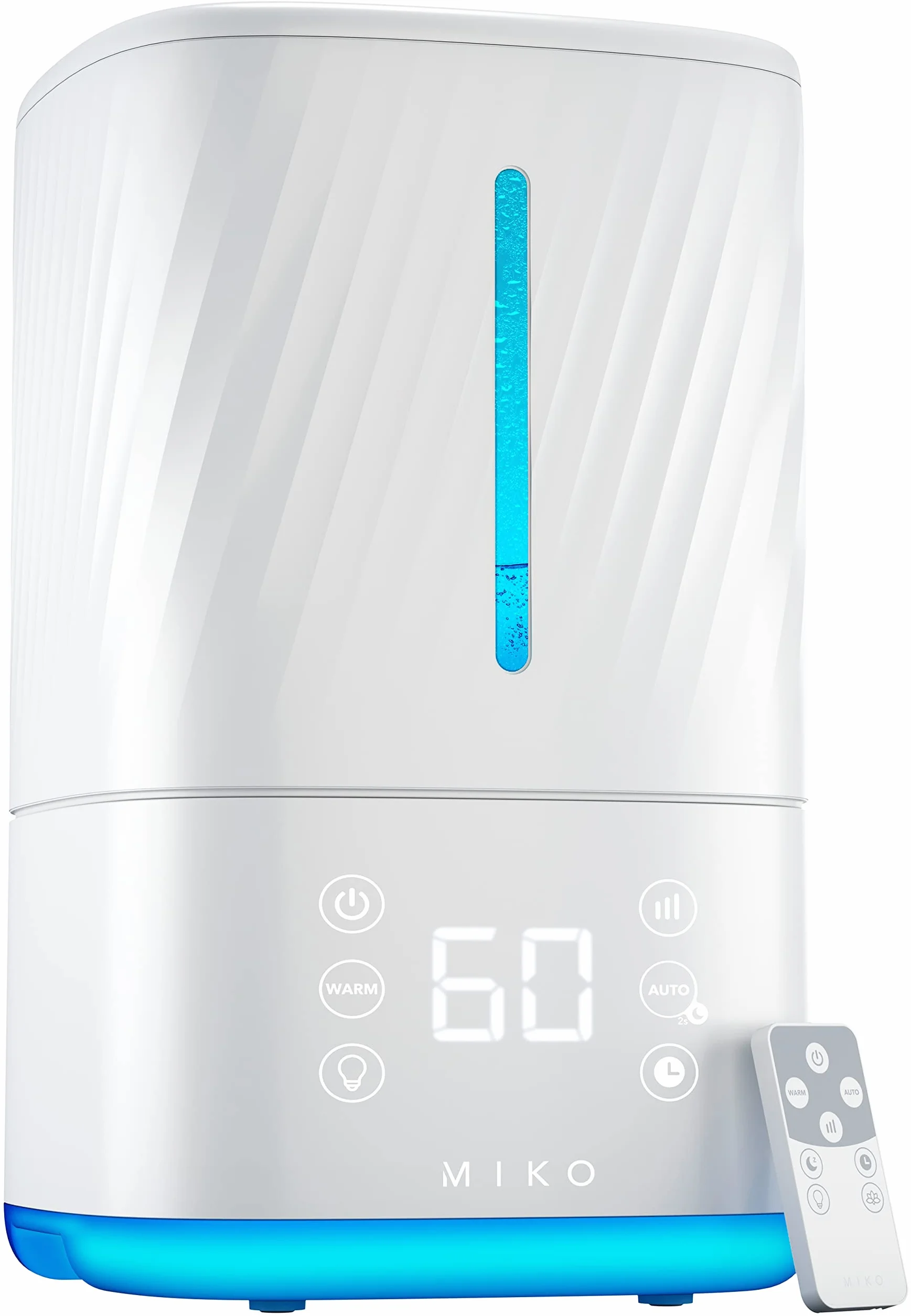 MIKO Humidificador de niebla fría y cálida, humidificador ultrasónico para habitaciones grandes - Filtro de agua, modo automático, sin fugas, modo de suspensión, temporizador incorporado