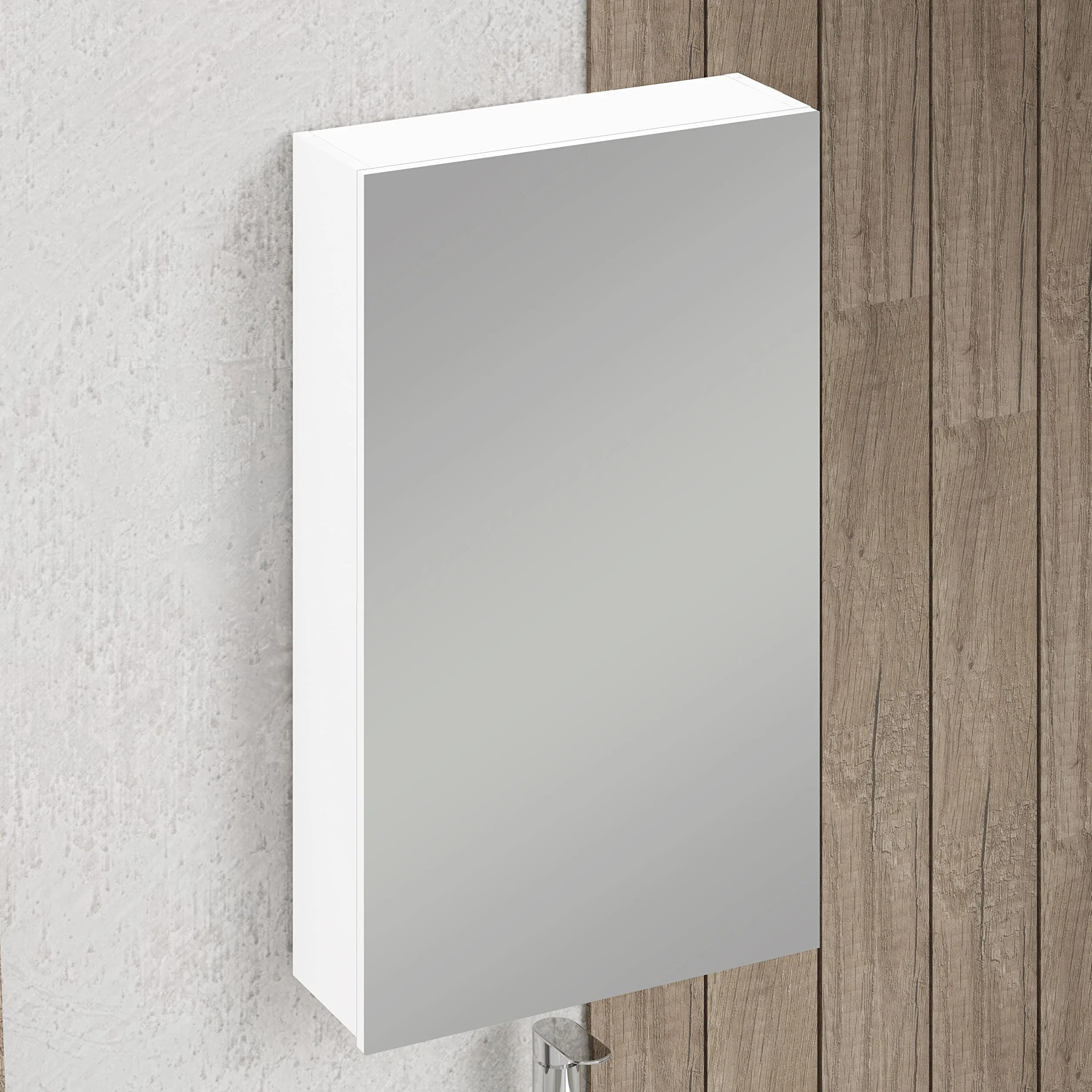 Baikal Mueble Camerino con Espejo, Armario Auxiliar de Baño Multiusos, Opción con o sin Luz LED. Mueble de Pared de fácil colocación. Armario MONTADO. Acabado Blanco. Camerino 48 cm