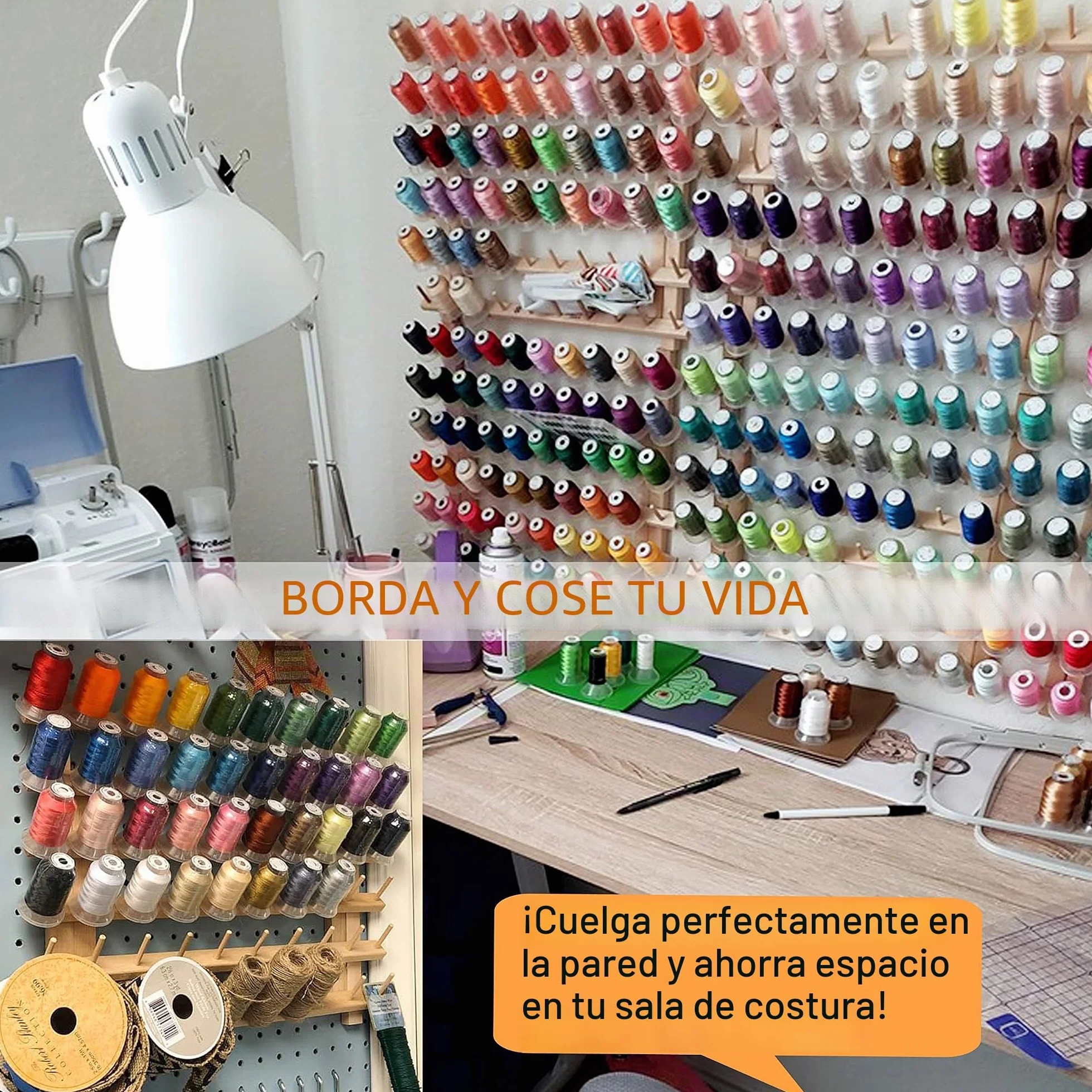 New brothread 4x60 Carretes Organizador de hilo de madera/estante de hilo con ganchos para colgar para bordar, acolchar y coser hilos