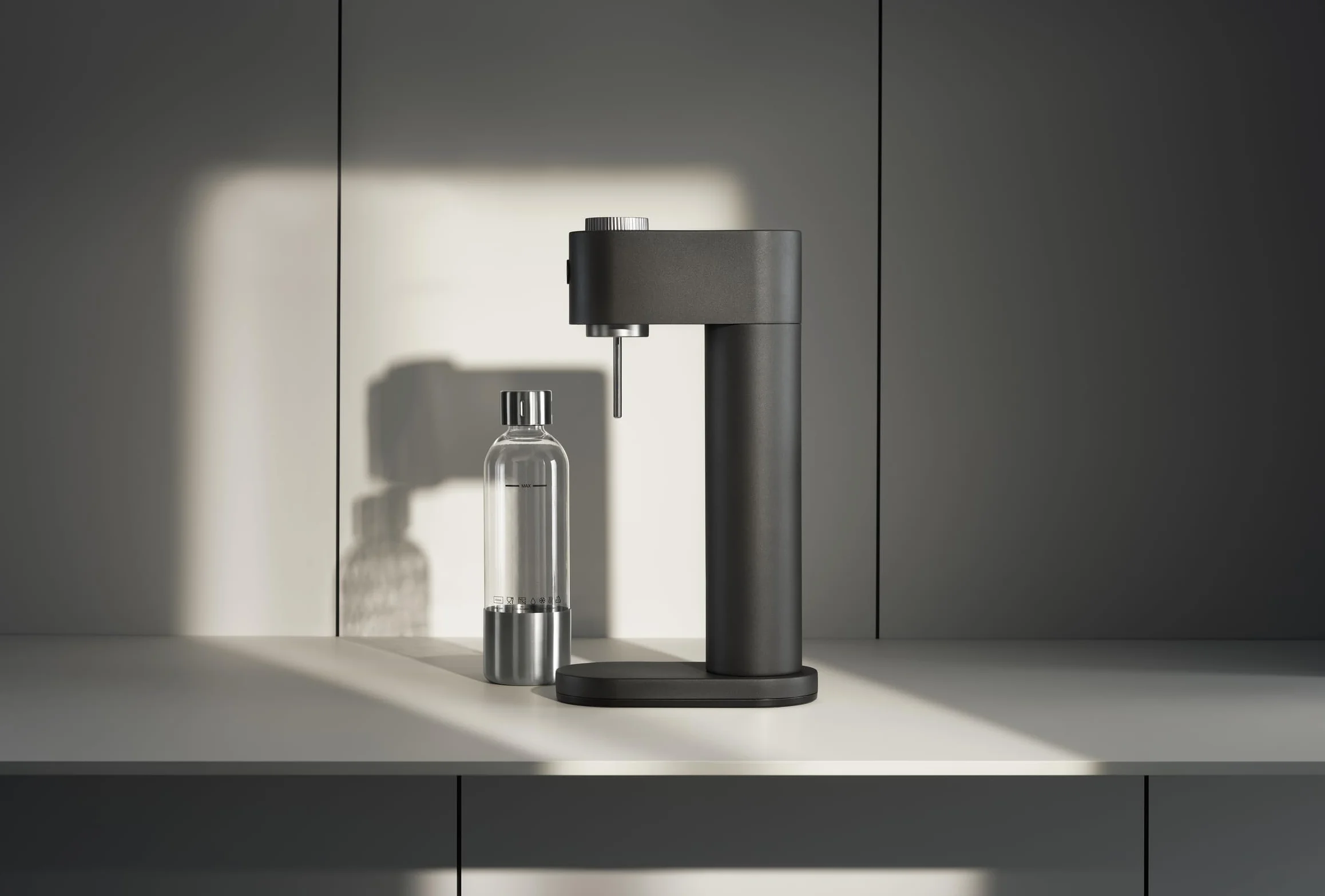WMF Element One Agua con gas – Máquina de burbujas de acero inoxidable completamente automática con 3 grados, diseño que ahorra espacio, elegante máquina de agua con gas y dispositivo de burbujeo para