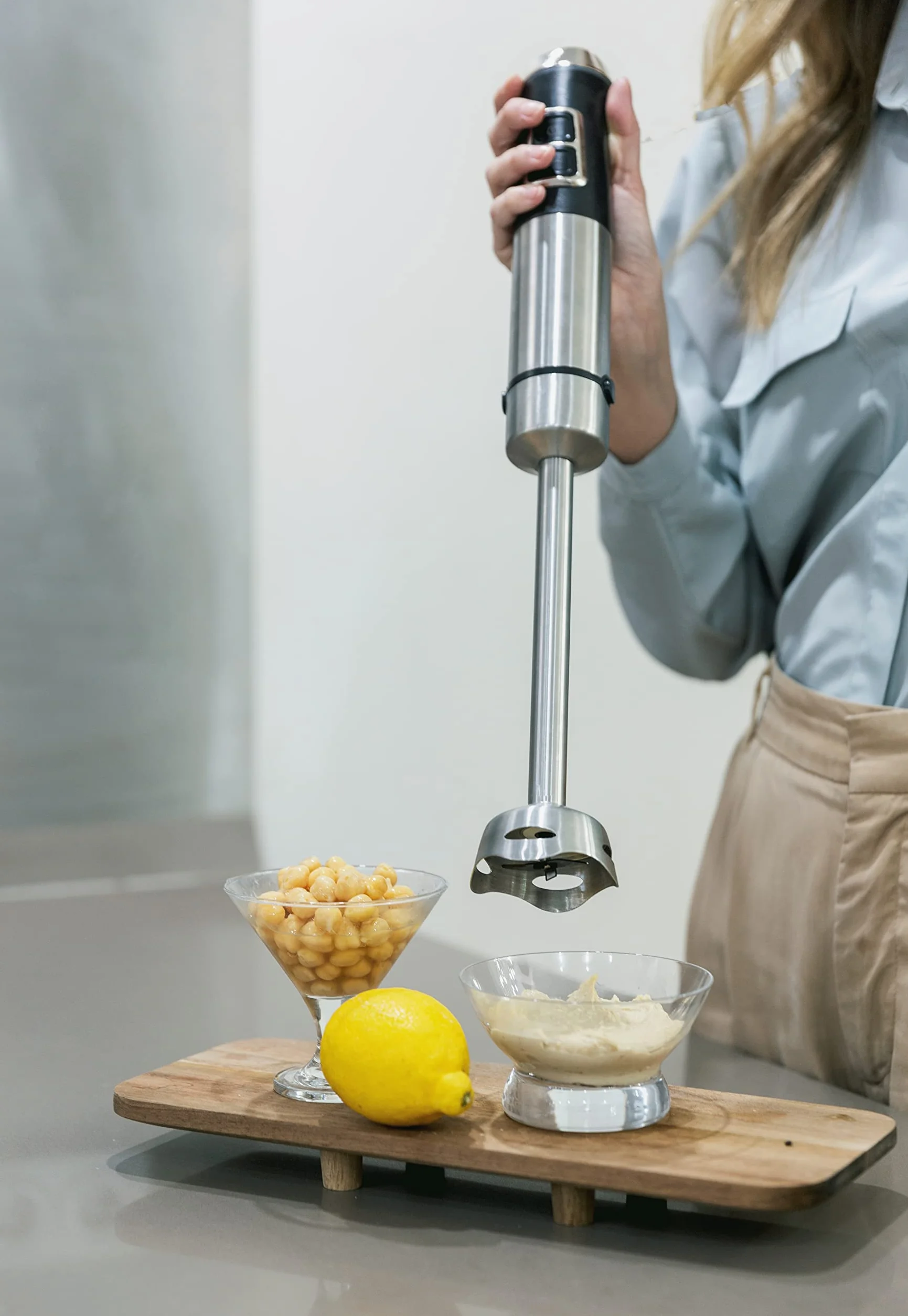 My Wave - Batidora de Mano Saona - Para Líquidos y Sólidos - Potencia de 1500W - Pie XXL de 22 cm - Control de Velocidad y Luz LED - Cuchillas de Acero Inoxidable Aptas para Lavavajillas