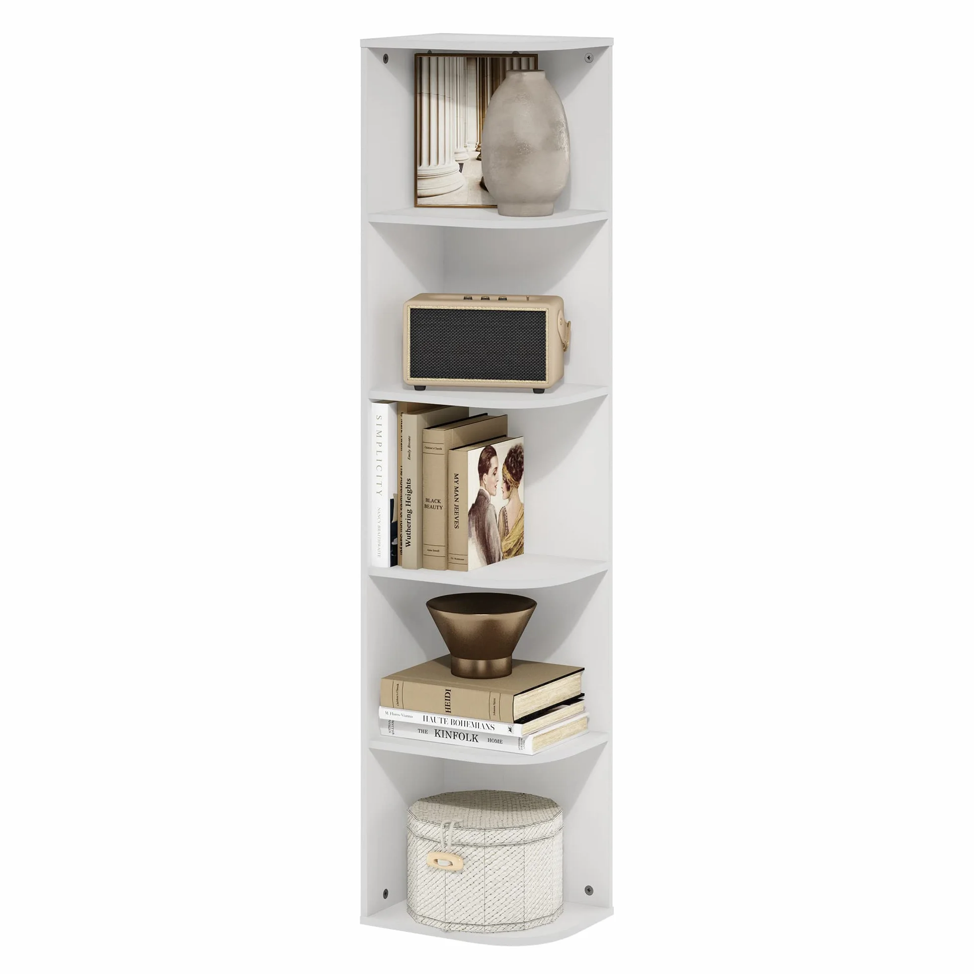Furinno Pasir Biblioteca de 5 Niveles con Esquina Estante Ouverte, Blanco