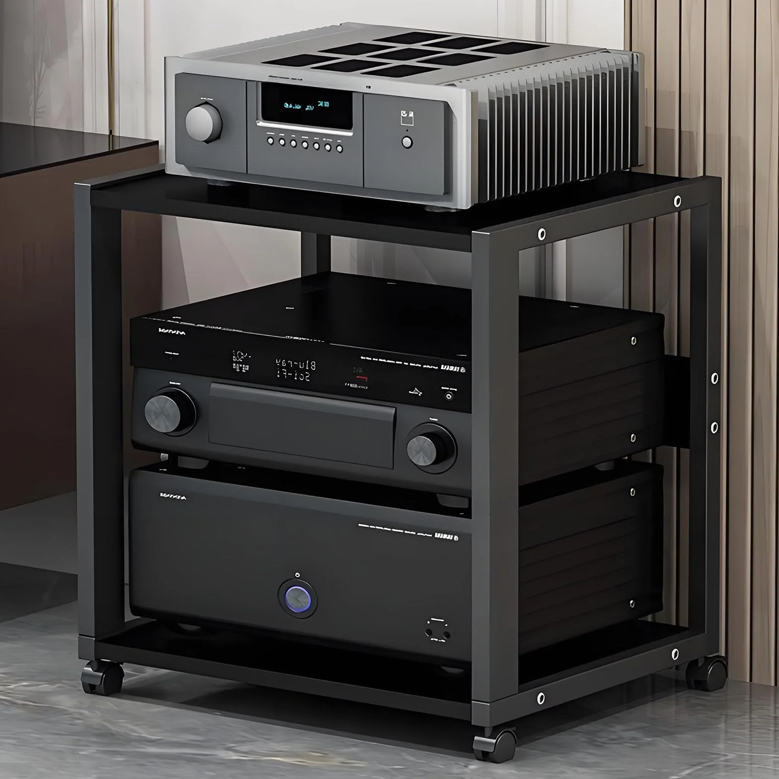 2/3 Capa Mueble Equipo HiFi para Equipo De MÃsica con Rodillo, Estante De Audio con Estante Ajustable, para Equipo De Audio Y Vídeo Amplificador Gabinete De Componentes De Vídeo(2-Layer)