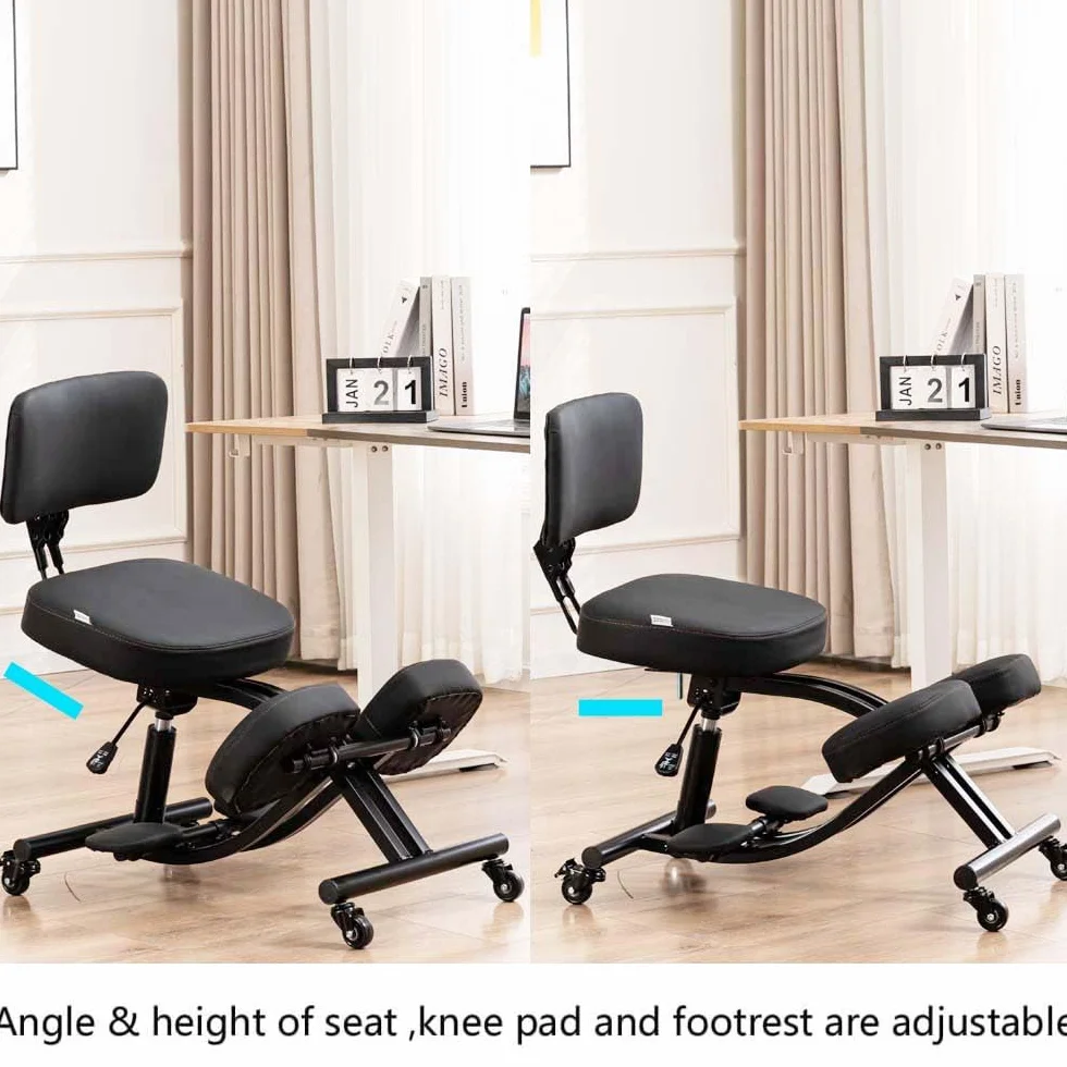 Silla de equilibrio con respaldo, silla de rodilla con ruedas, mejora de la postura del asiento con altura y ángulo ajustables, YDM-1458-2DF