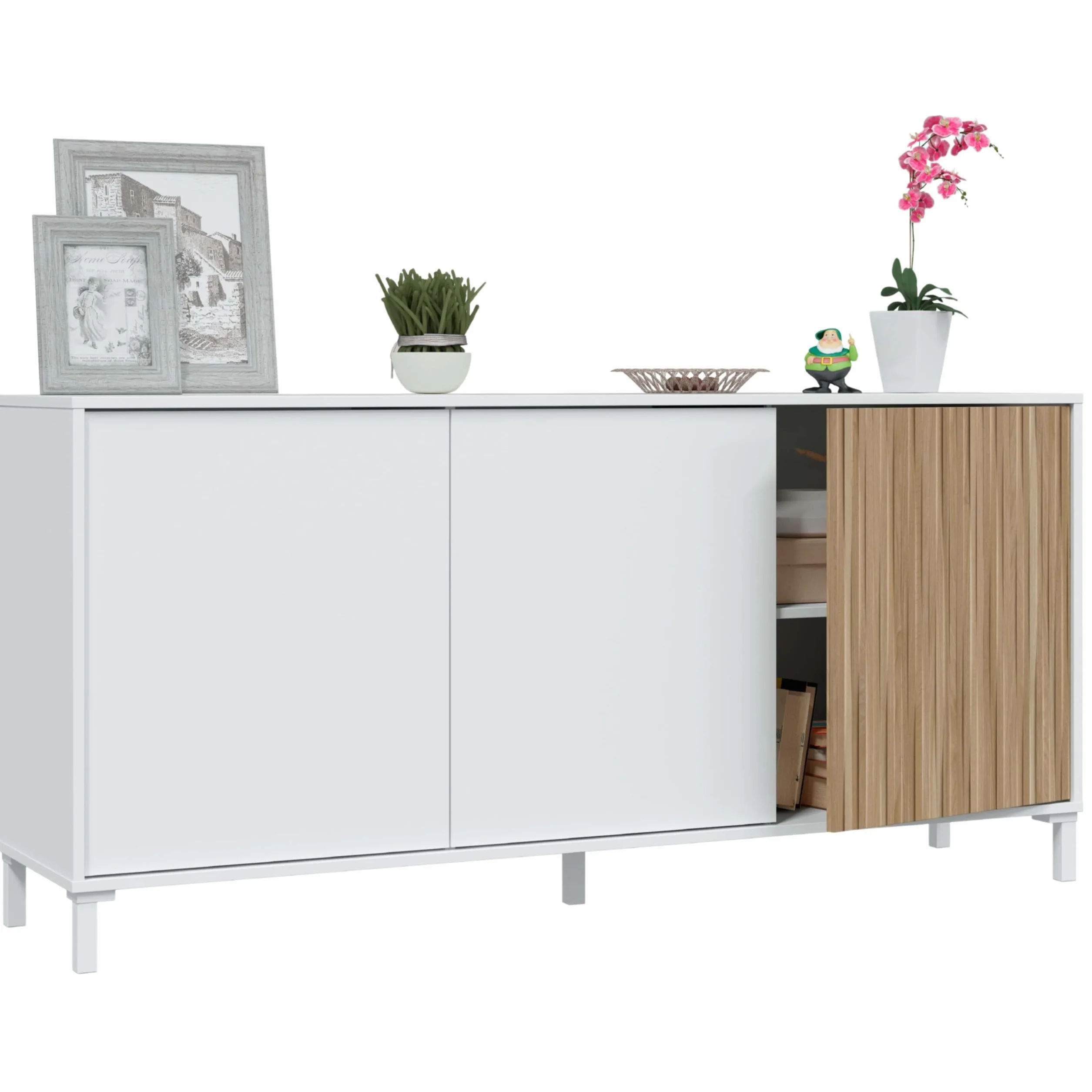 Habitdesign Aparador para Salón Ethna Blanco Artik Y Natur Estilo Moderno 154x74x40 Cm