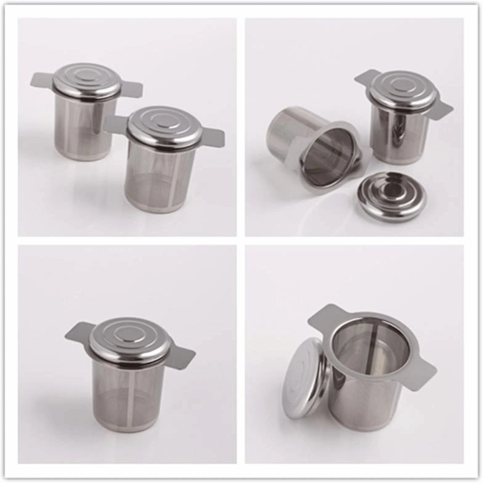 Colador de té de acero inoxidable con caover reutilizable, filtro de té de especias de hoja de té, filtro de té de malla fina, infusor de té con asa