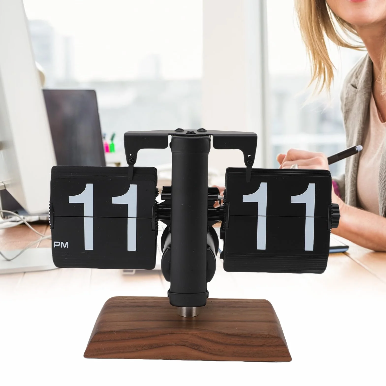Pissente Reloj Digital Abatible con Pilas, Base de Madera de Acero Inoxidable, Reloj de Escritorio Fácil de Leer para Sala de Estar, Oficina, Estudio, Artículo de Colección, Acero Inoxidable 304,