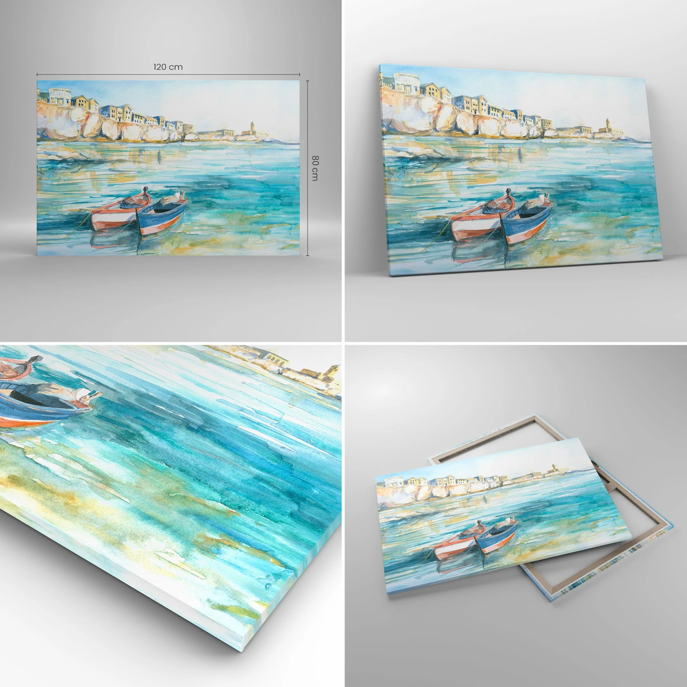 Lienzo Decorativo 120x80cm Moderno Horizontal Arquitectura Paisajes - 5193 | Paisaje Mar Barco Cuadro sobre Lienzo Grande Arte mural Decoración del Hogar Salón Dormitorio Cocina Oficina Cuadros de Pared