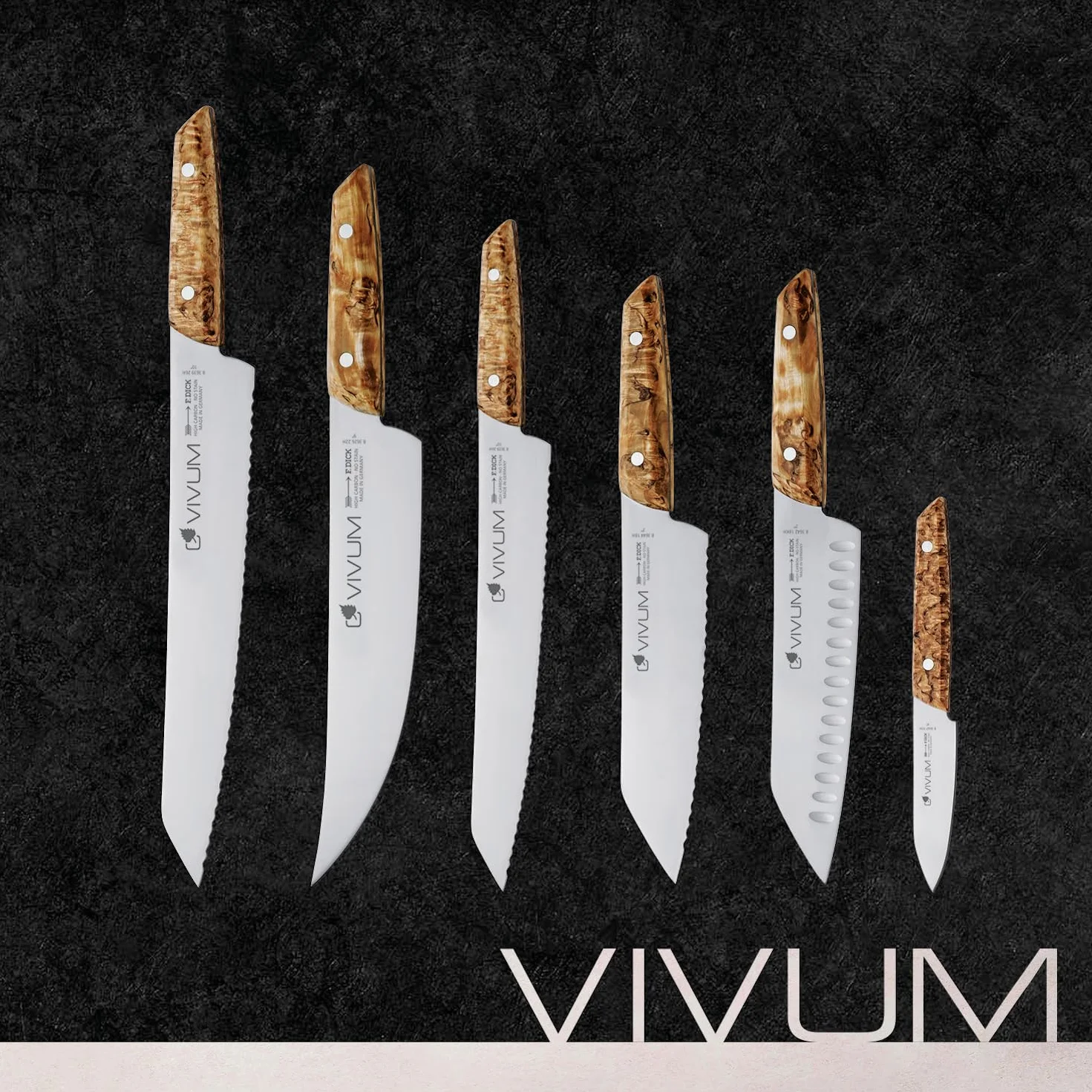 F.DICK Santoku VIVUM (con hoja de 18 cm, con filo biselado y mango de madera de abedul, 58 HRC, hoja delgada, cuchillo de cocina) 83642182KH