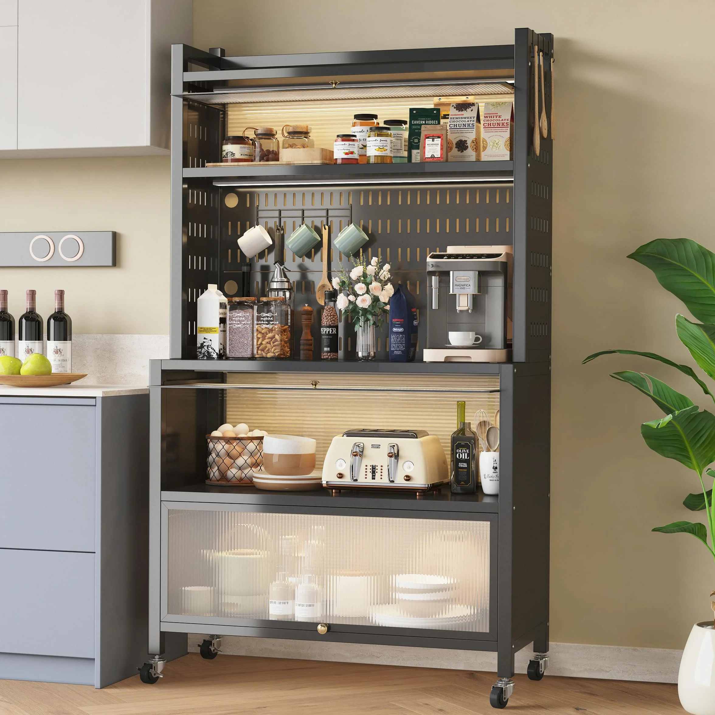 COVAODQ Estantería de Almacenamiento,Estantería de Cocina de 5 Niveles, Estantería de Panadería,Organizador de Cocina(Negro 80 x 36 x 162 cm)