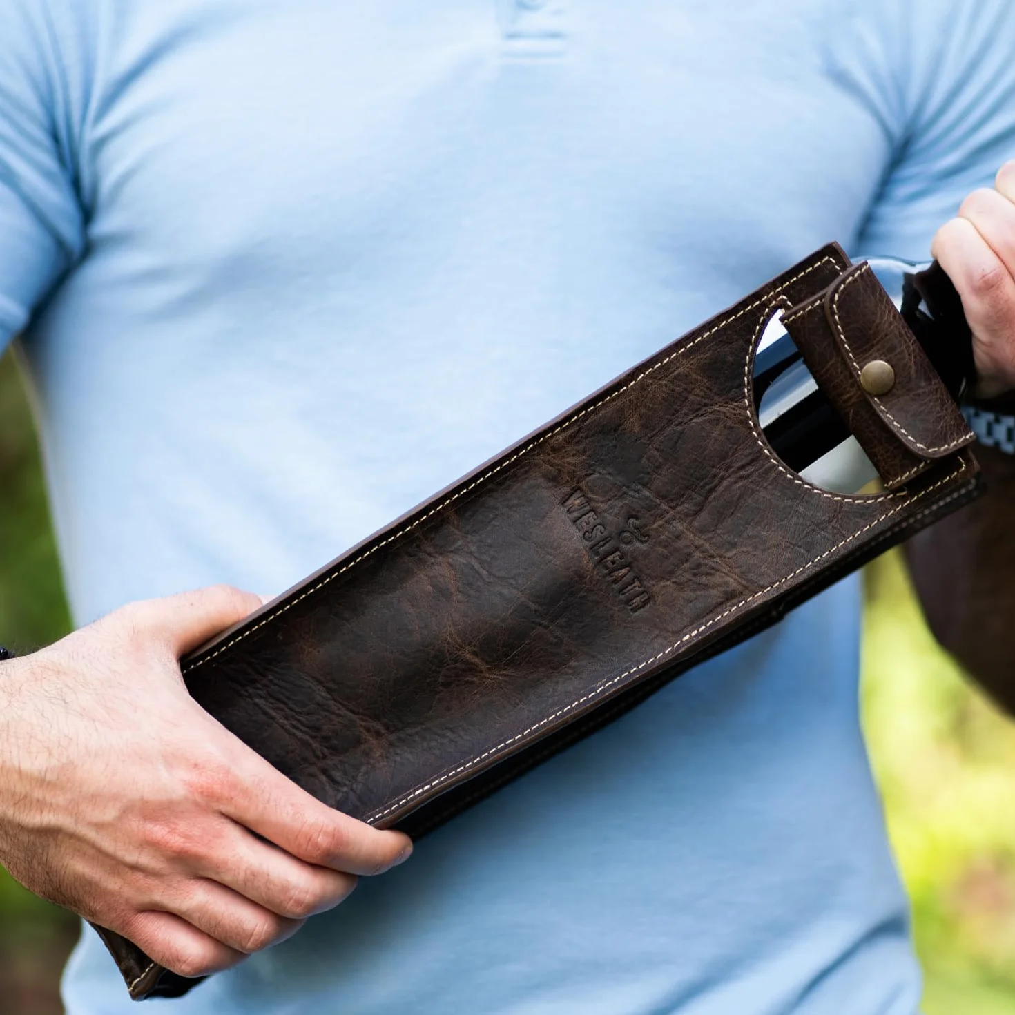 Bolsa de cuero para vino | Bolsa de transporte de botella individual de alta calidad con asas fuertes, cuero de grano completo y hebilla de metal, soporte protector para picnic, bolsa de regalo de