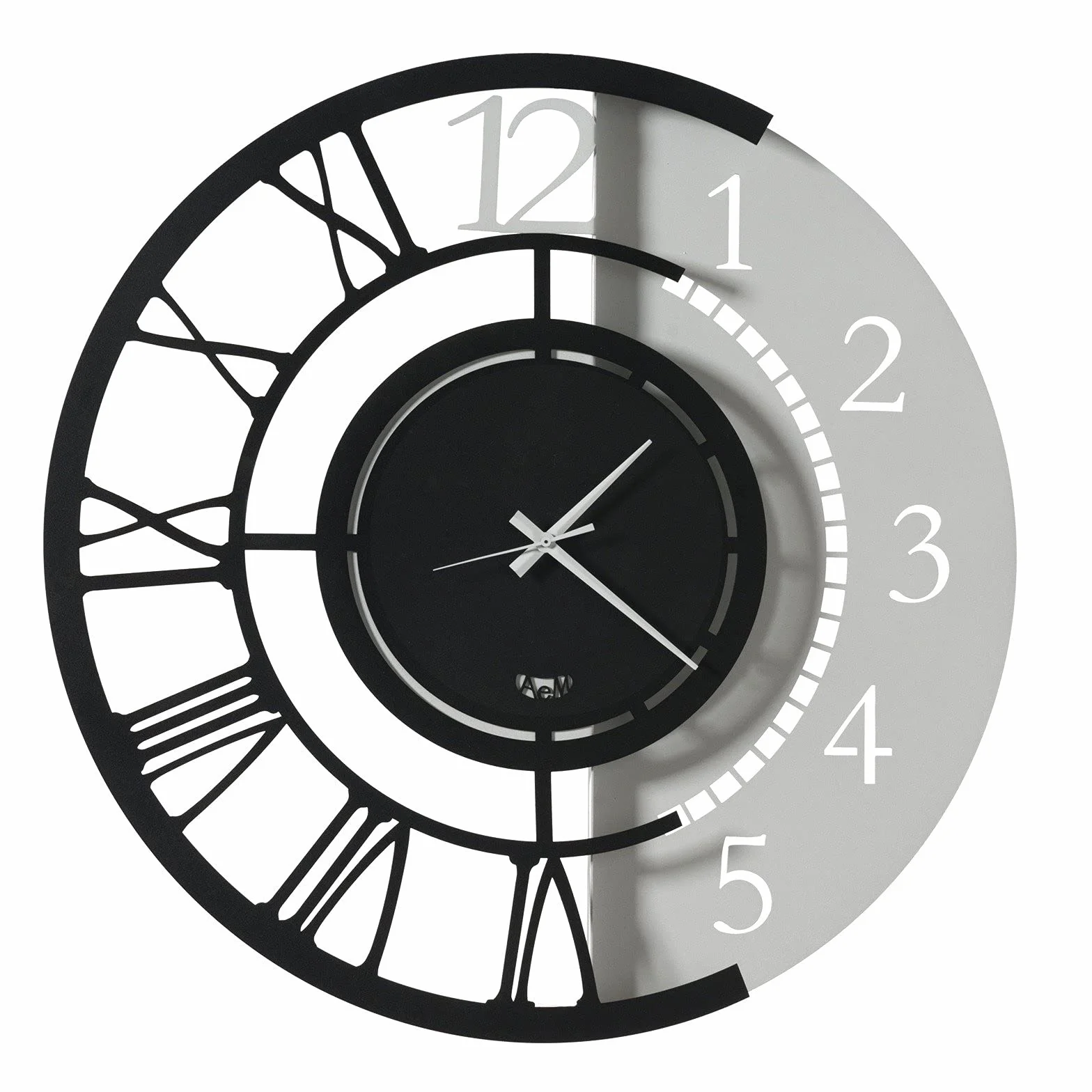 Arti e Mestieri 0OR3625C203 Reloj de pared doble numeración Full Metal Jack grande, material hierro, medidas diámetro 60 cm, color blanco mármol negro