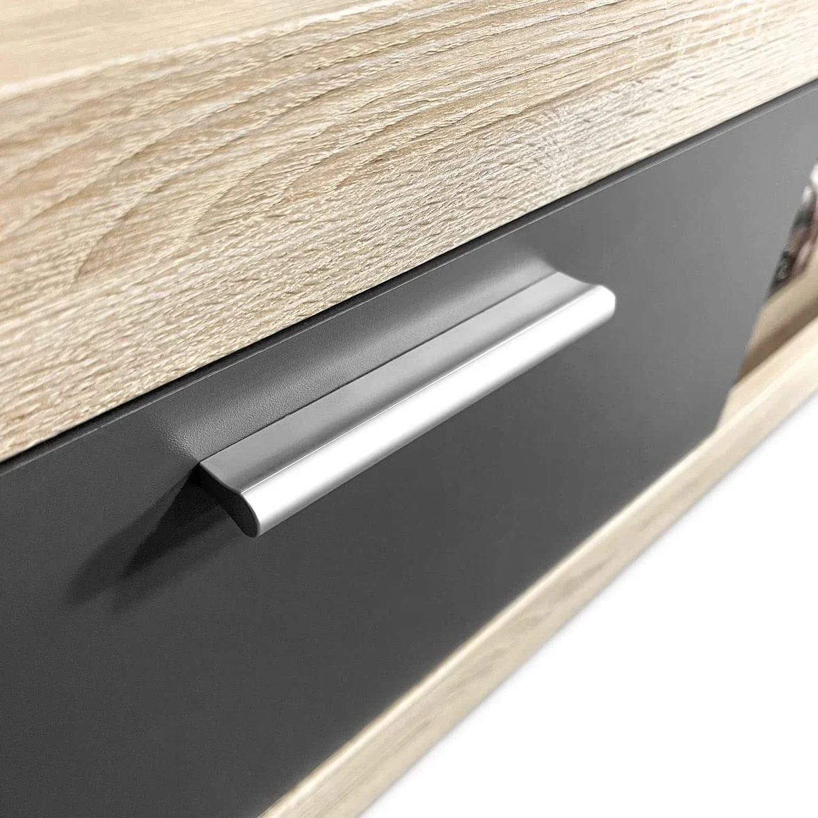 Homey - Mueble de Salón Moderno con Leds, Módulos de Comedor, Modelo Freim, Acabado en Cambria y Grafito, Medidas: 259 cm (Ancho) x 132,5 cm (Alto) 40 cm (Fondo)