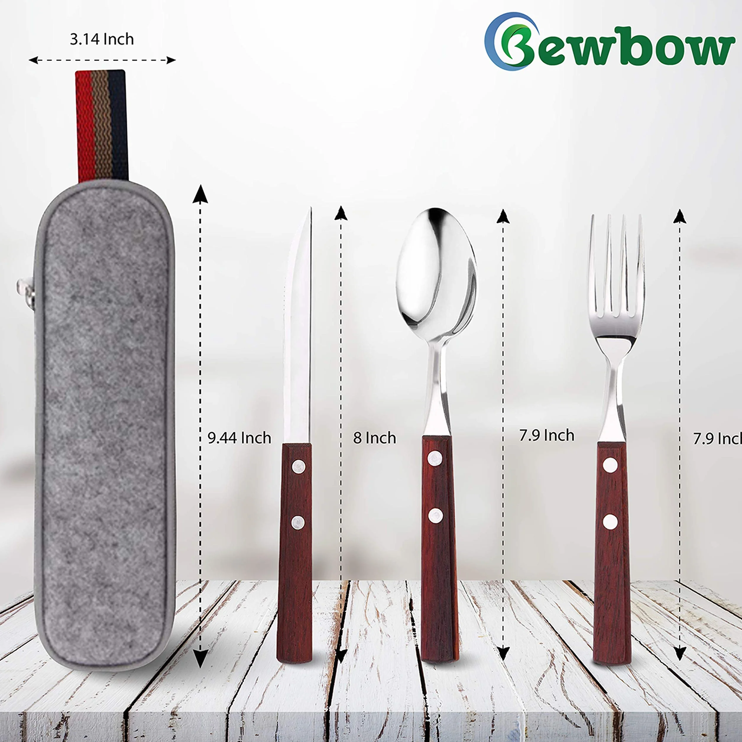 Juego de utensilios de viaje de acero inoxidable de alta calidad con funda, saludable y ecológico, 3 piezas, tenedor, cuchara, portátil, utensilios reutilizables con estuche