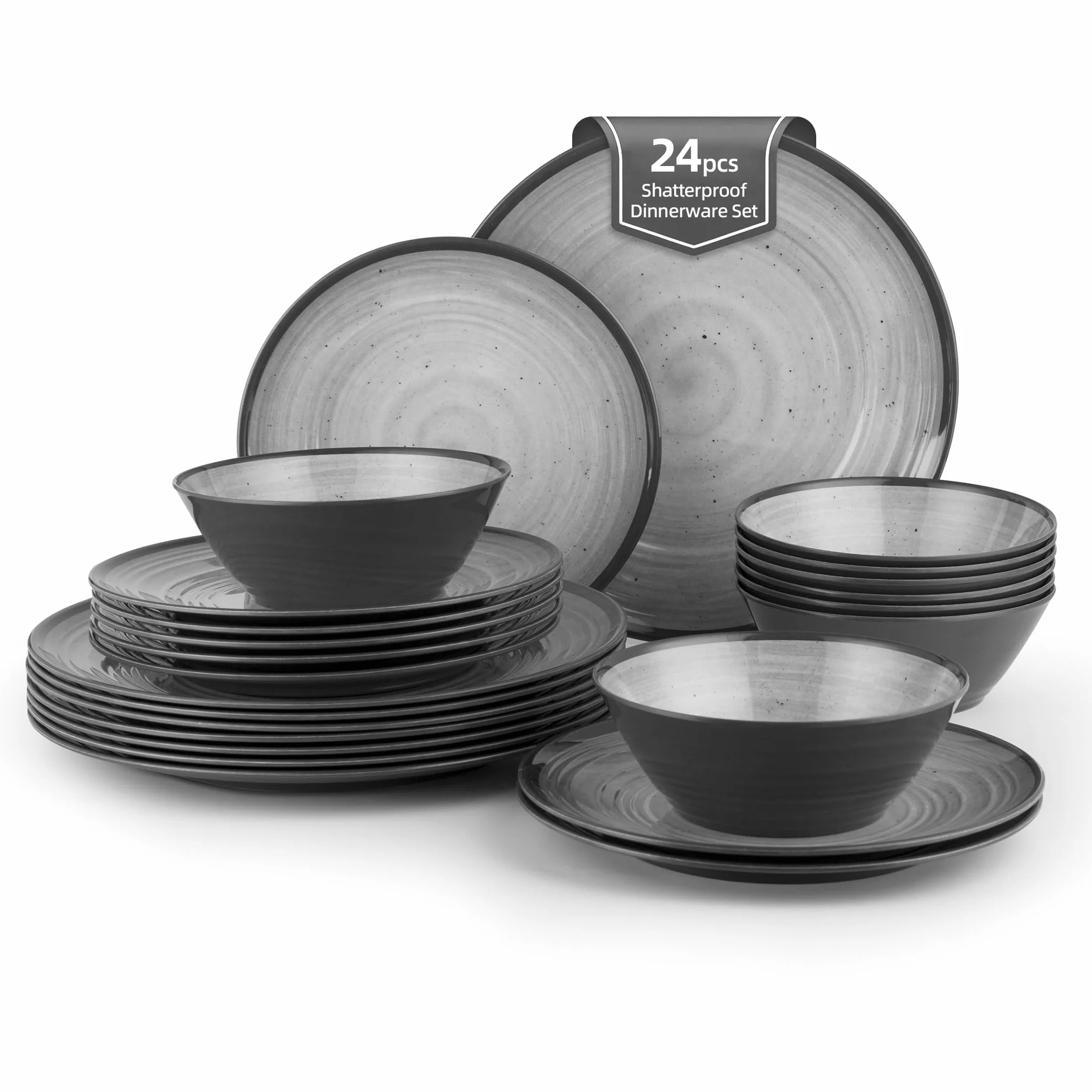 Juego de vajilla de melamina - Juego de platos y cuencos para acampar, juego de platos para 8 personas, juego de cubiertos para la familia al aire libre