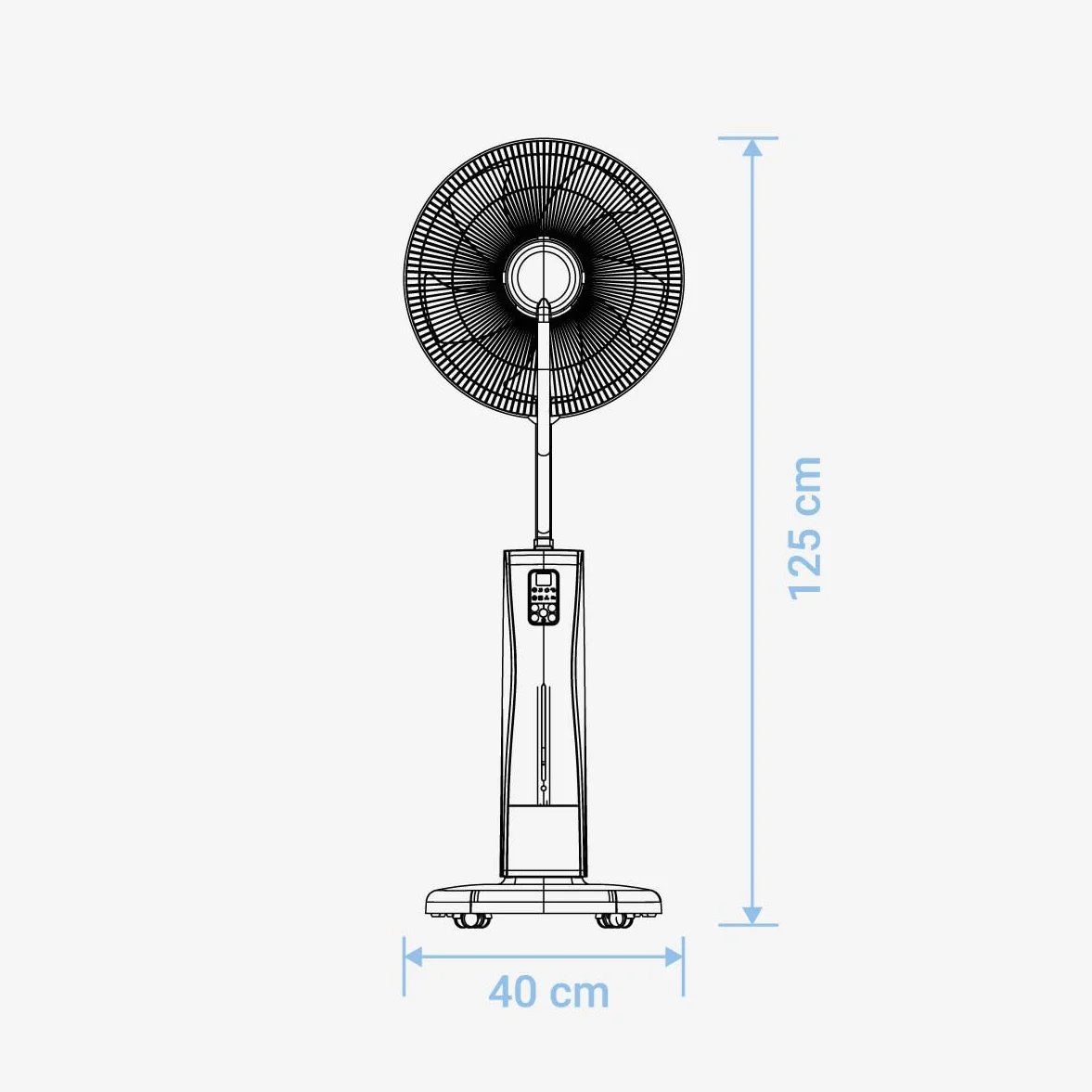 UNIVERSALBLUE Ventilador Humidificador Potente | Ventilador Nebulizador de Agua | Con Ruedas | Mando a Distancia | 3 Velocidades | Silencioso | Temporizador 12h | 5 Aspas | Blanco y Negro