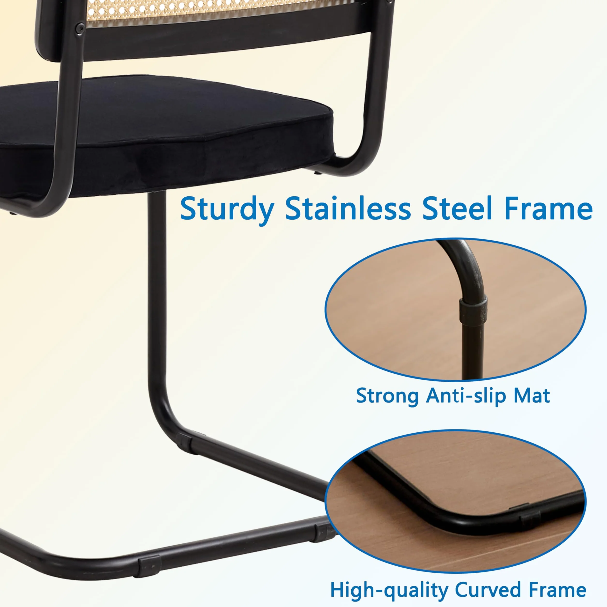 GrandCA HOME Pack de 4 Sillas de Comedor con Respaldo de Caña Natural y Base de Acero Metálico, Sillas de Cocina Tapizadas de Ratán,Negro-1