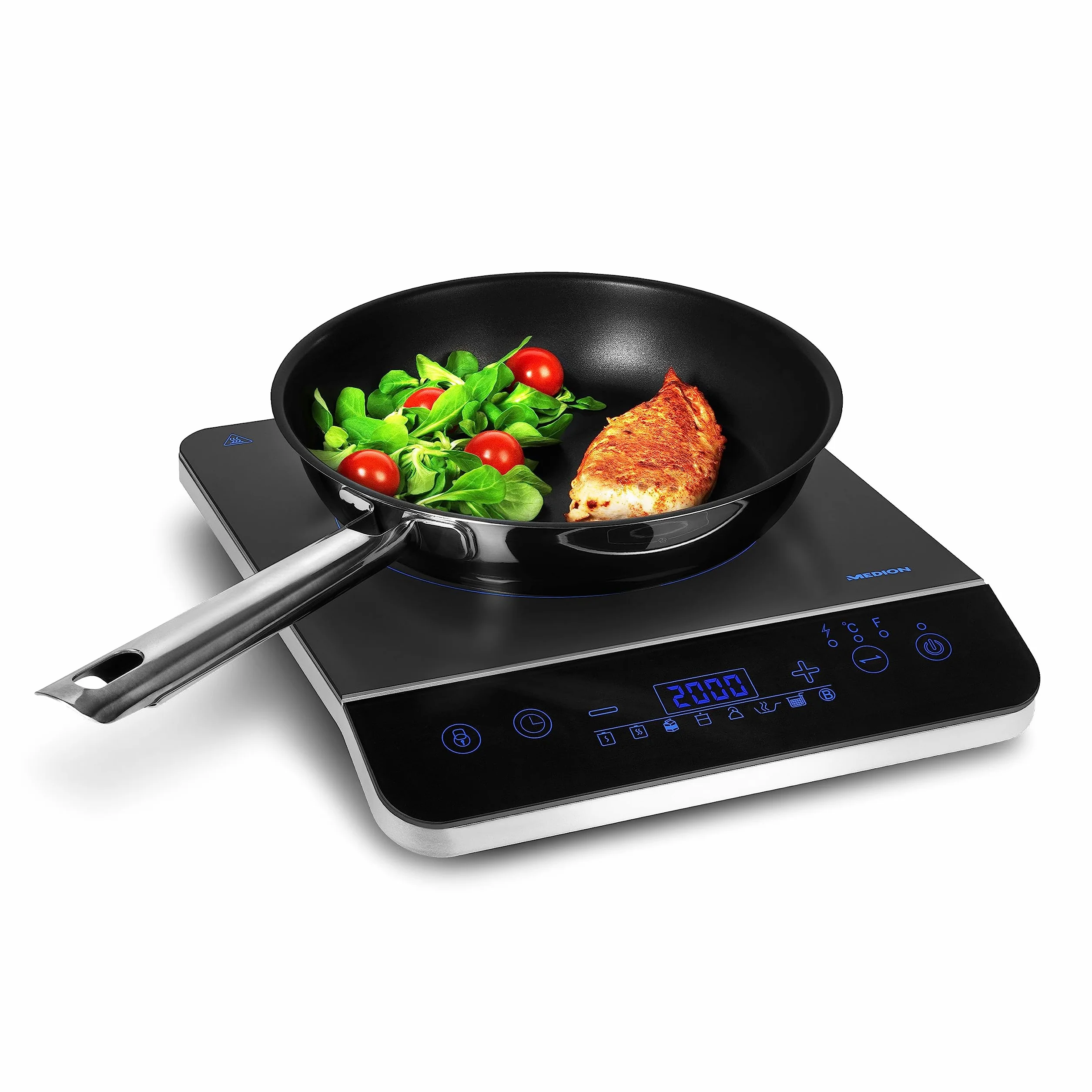 Placa de inducción MEDION / 2000 W/rango de temperatura 60-240°C / 8 programas automáticos / 10 niveles de potencia/pantalla LED/MD 17595 / negro