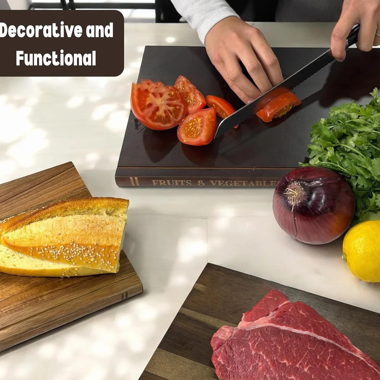 Tabla de Cortar Juego de Suministros de Madera de Gran Grosor de 3 Piezas | Tabla De Cortar Para Queso, Pan, Carne, Verduras, el Hogar, la Comida, la Familia y los Amigos