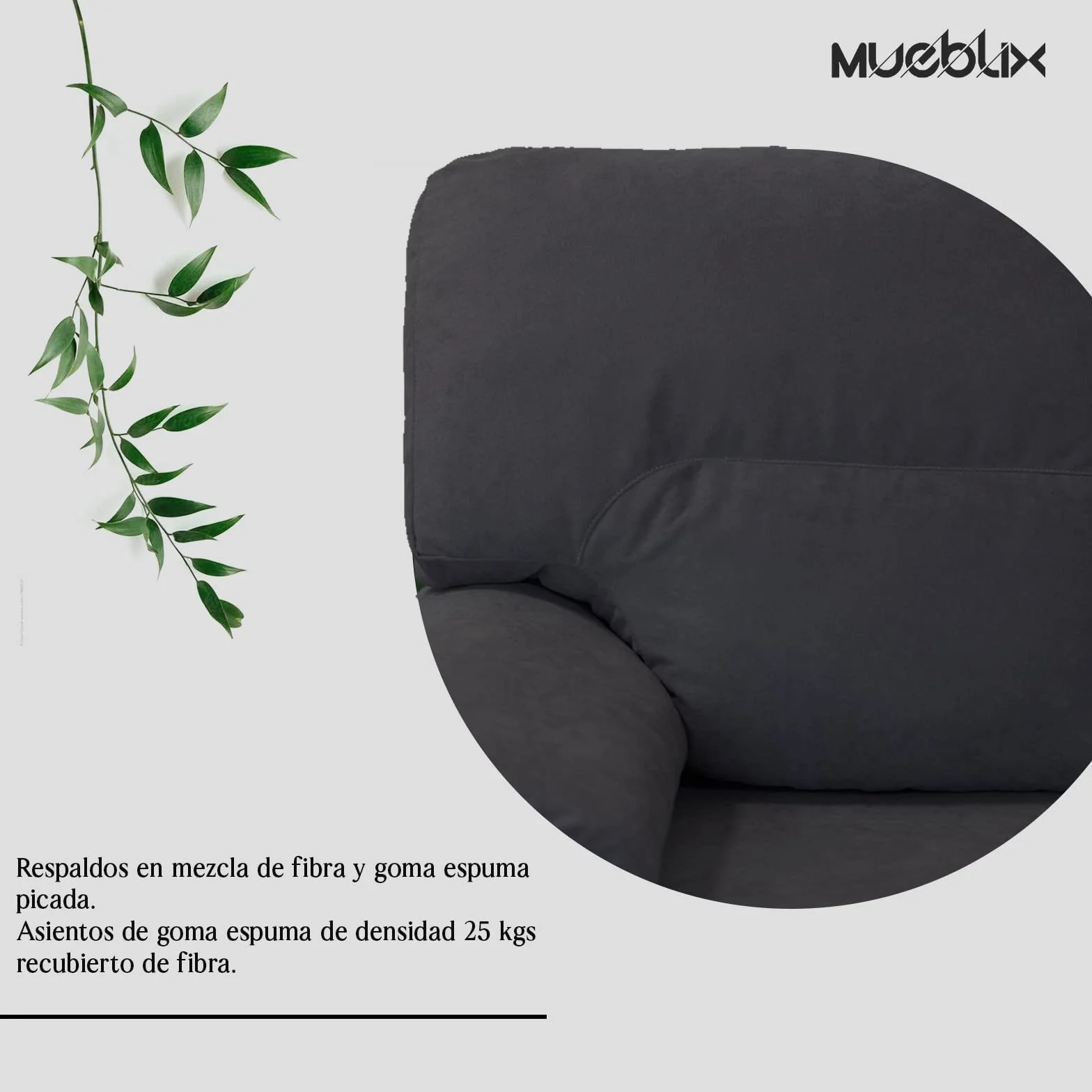 MUEBLIX.COM | Sofa Marcos, 3 Plazas, Diseño para Salón Moderno, Confortable, Armazón de Pino Gallego, Asientos de Goma Espuma, Antracita