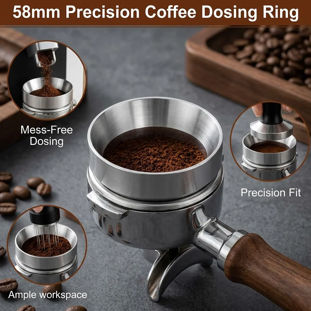 Embudo Dosificador de Café 58mm Magnético Aleación de Aluminio para Portafiltro Espresso Antisalpicaduras