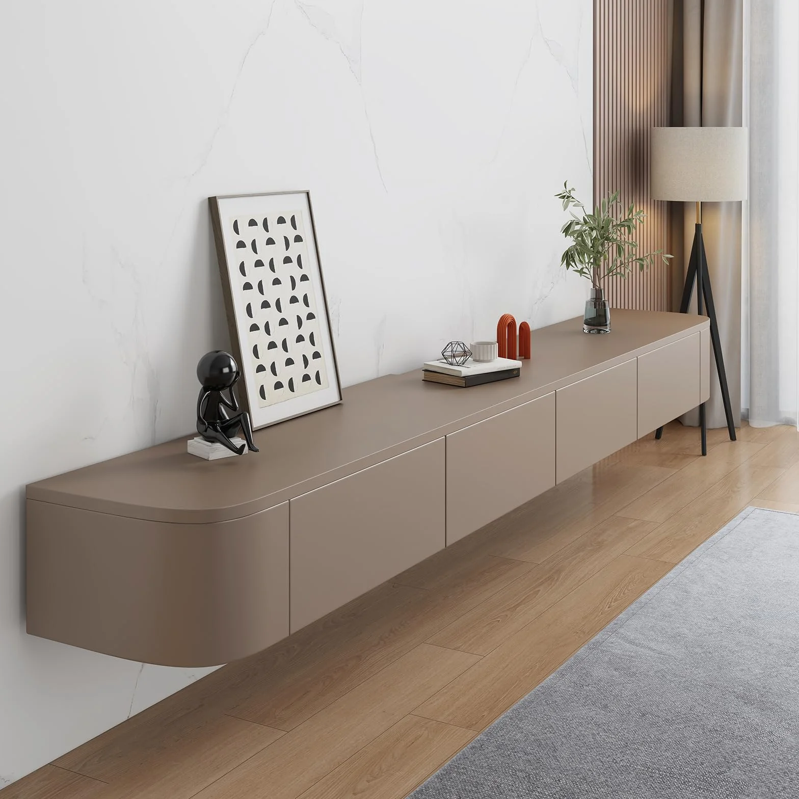 Soporte Flotante para TV, Estantes para TV Montados En La Pared con Puerta, Consola Multimedia para, Banco De Almacenamiento Grande para Debajo(Khaki,200CM/78.7")
