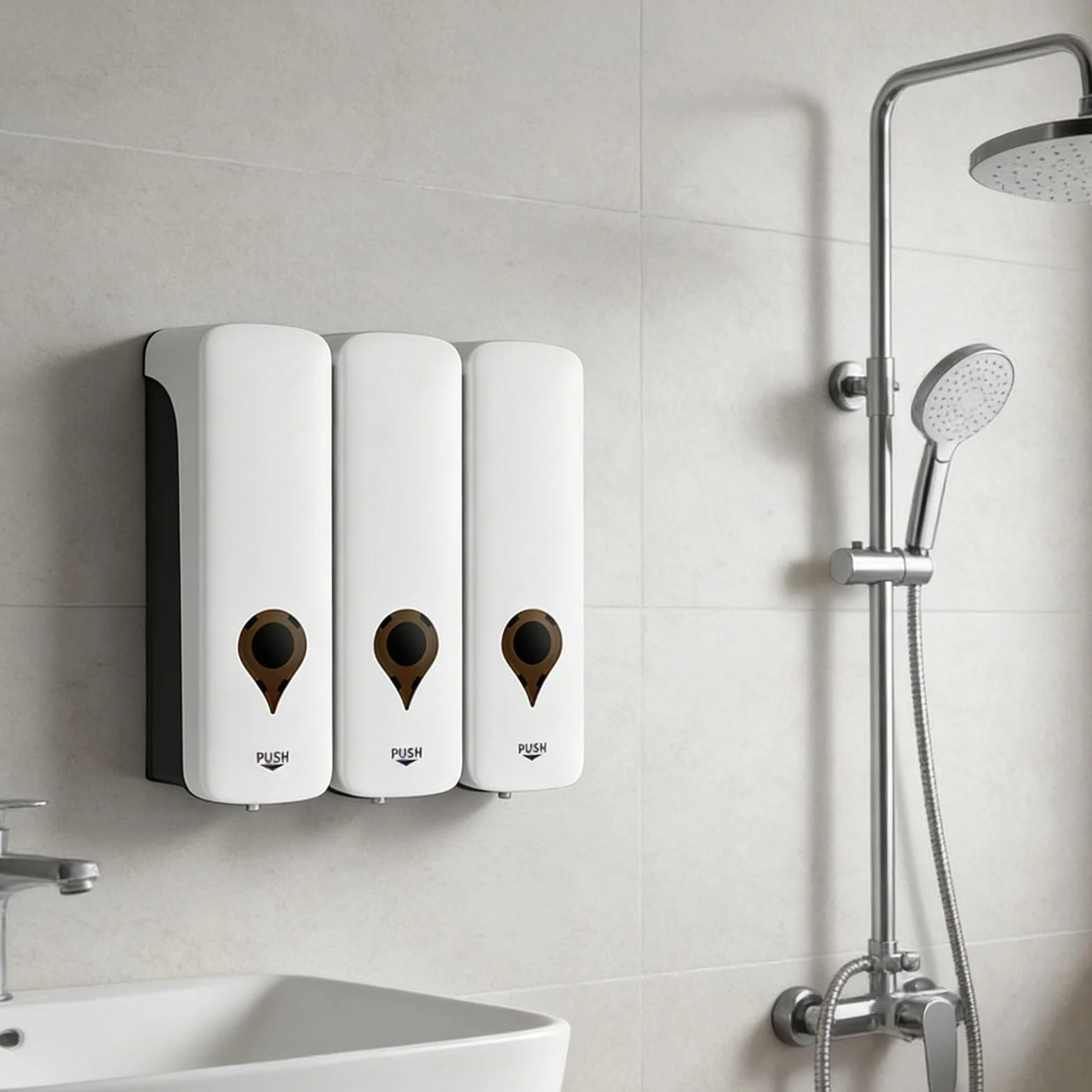 Jenngaoo Dispensador de jabon Manual de Pared 3x200ml, con Bomba antigoteo de plastico ABS Recargable para Bano Cocina