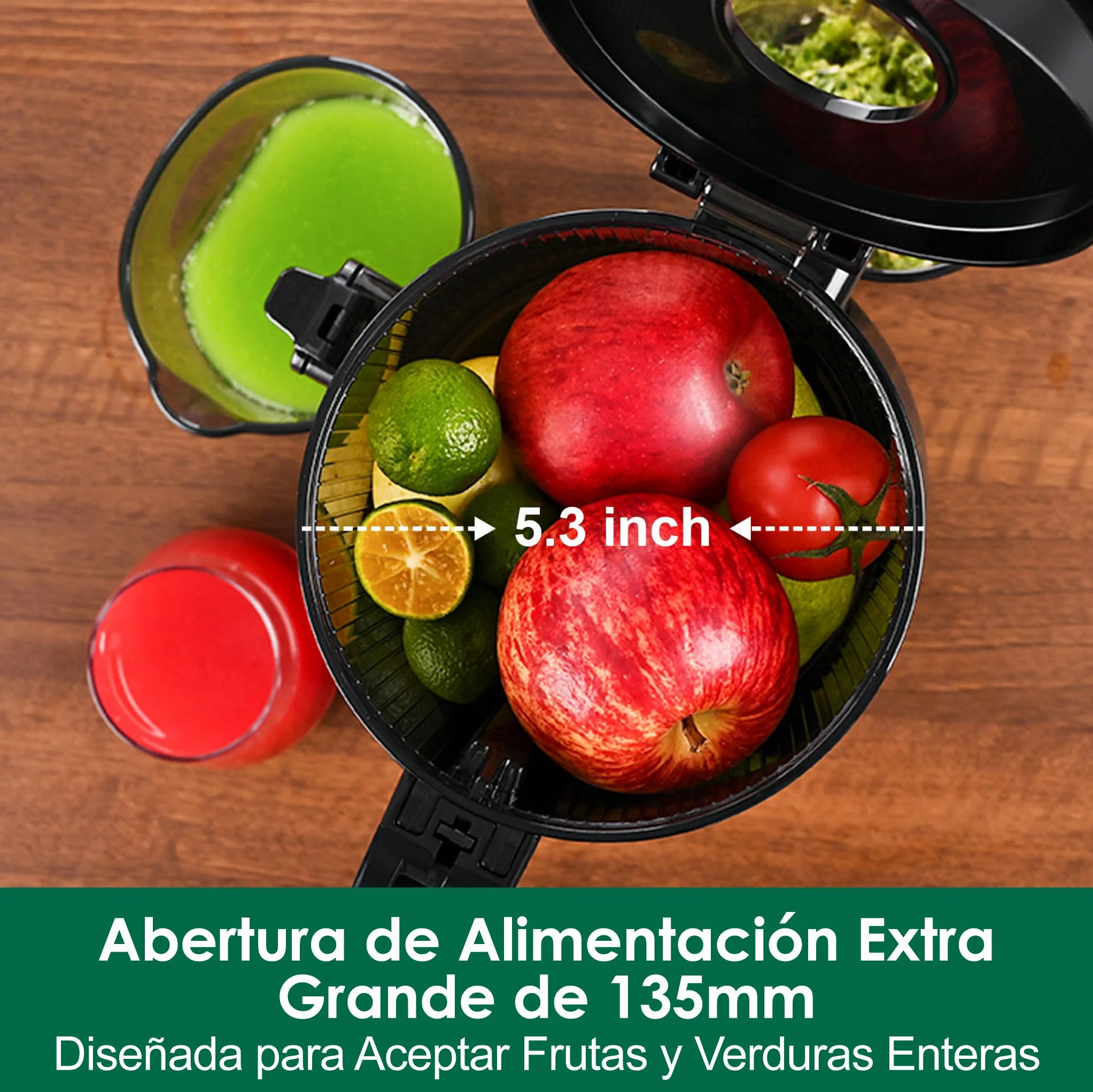 Extractor de Zumos y Verduras Fretta 250 W Apertura 135 MM Capacidad 1,8 L Licuadora Prensa Fría Sin BPA Incluye 2 Vasos