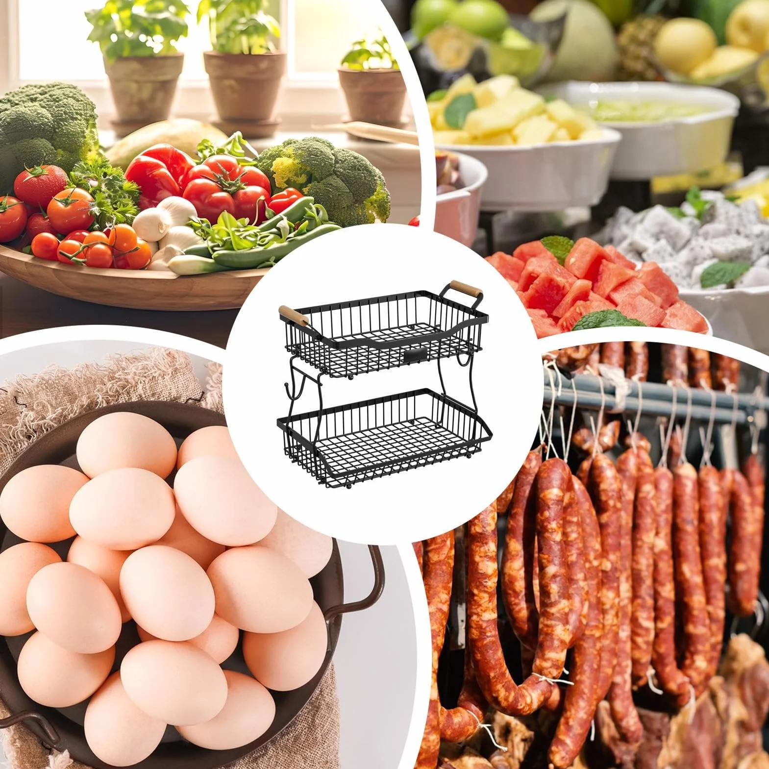 para la Cocina Soporte 2 Niveles Alimentos | Organizador Pan que Ahorra Espacio Para Frutas, Verduras, Aperitivos, Pan, Despensa, Oficina, Encimera, Cocina, Centro De
