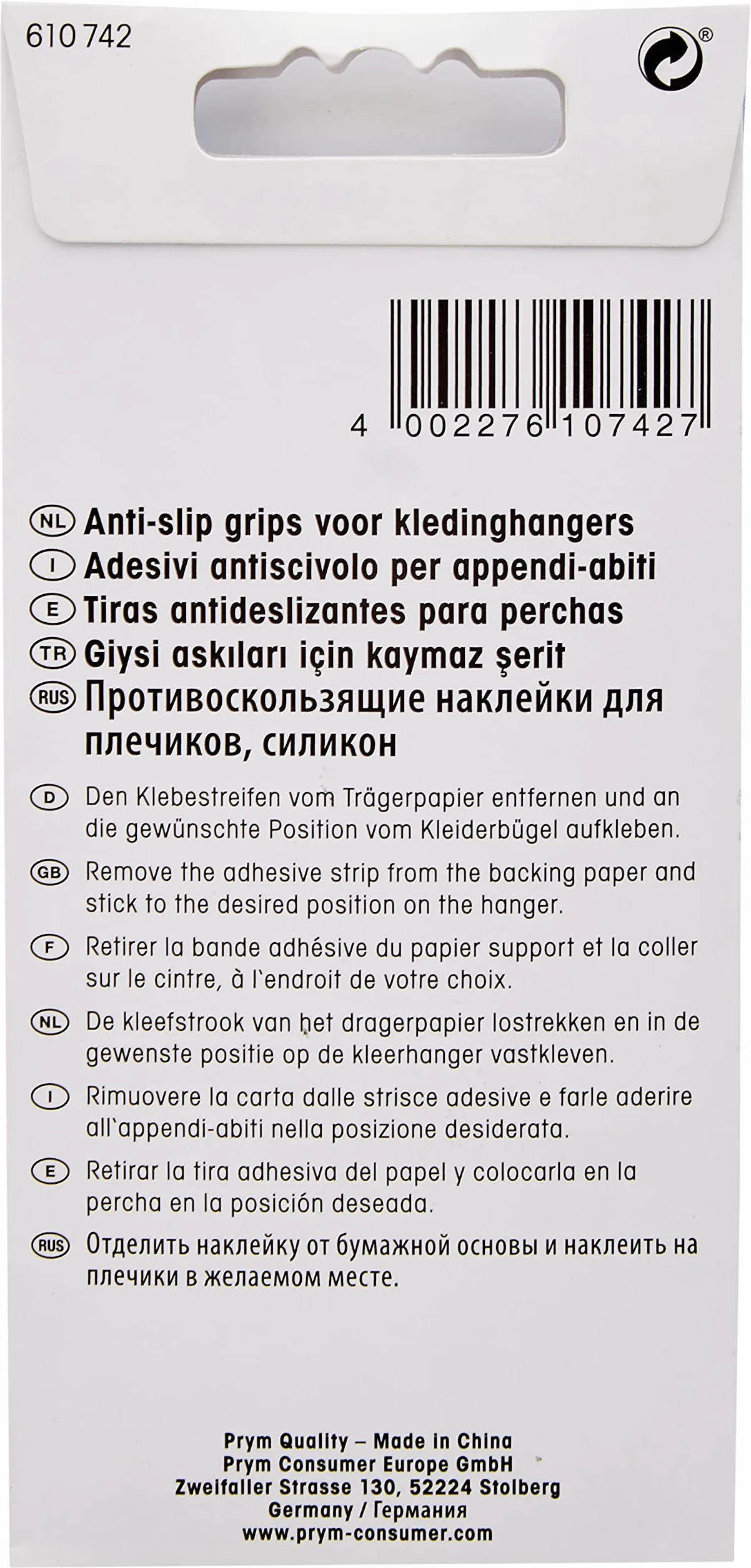 Antideslizantes para Perchas Plástico Blanco Prym 20 Unidades