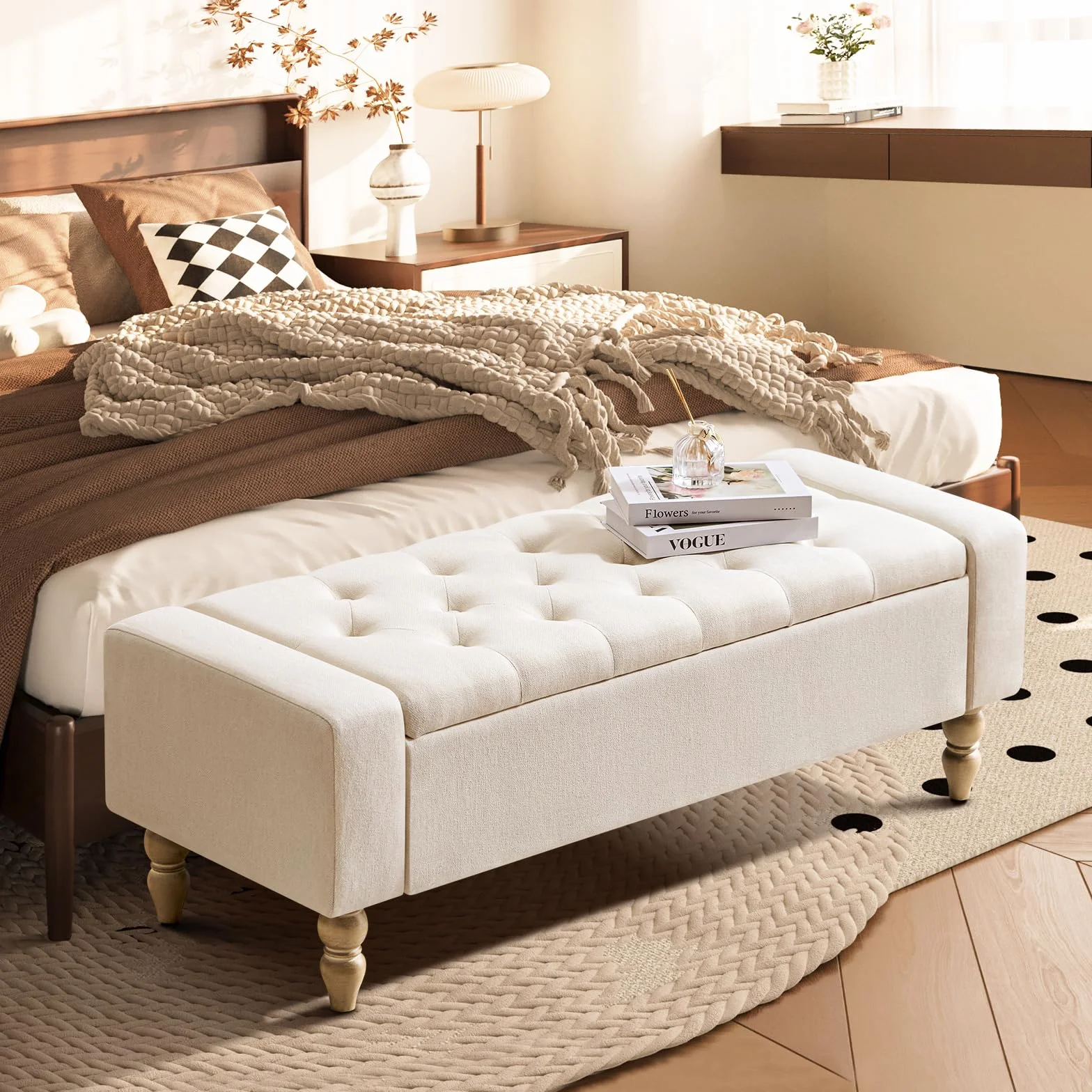 Banco de Almacenamiento con Asiento Acolchado – Banco Caja Multiusos para Entrada, Salón o Dormitorio | Pouf con Caja de Gran Capacidad, Tapizado Resistente y Fácil Montaje | Diseño Moderno Beige