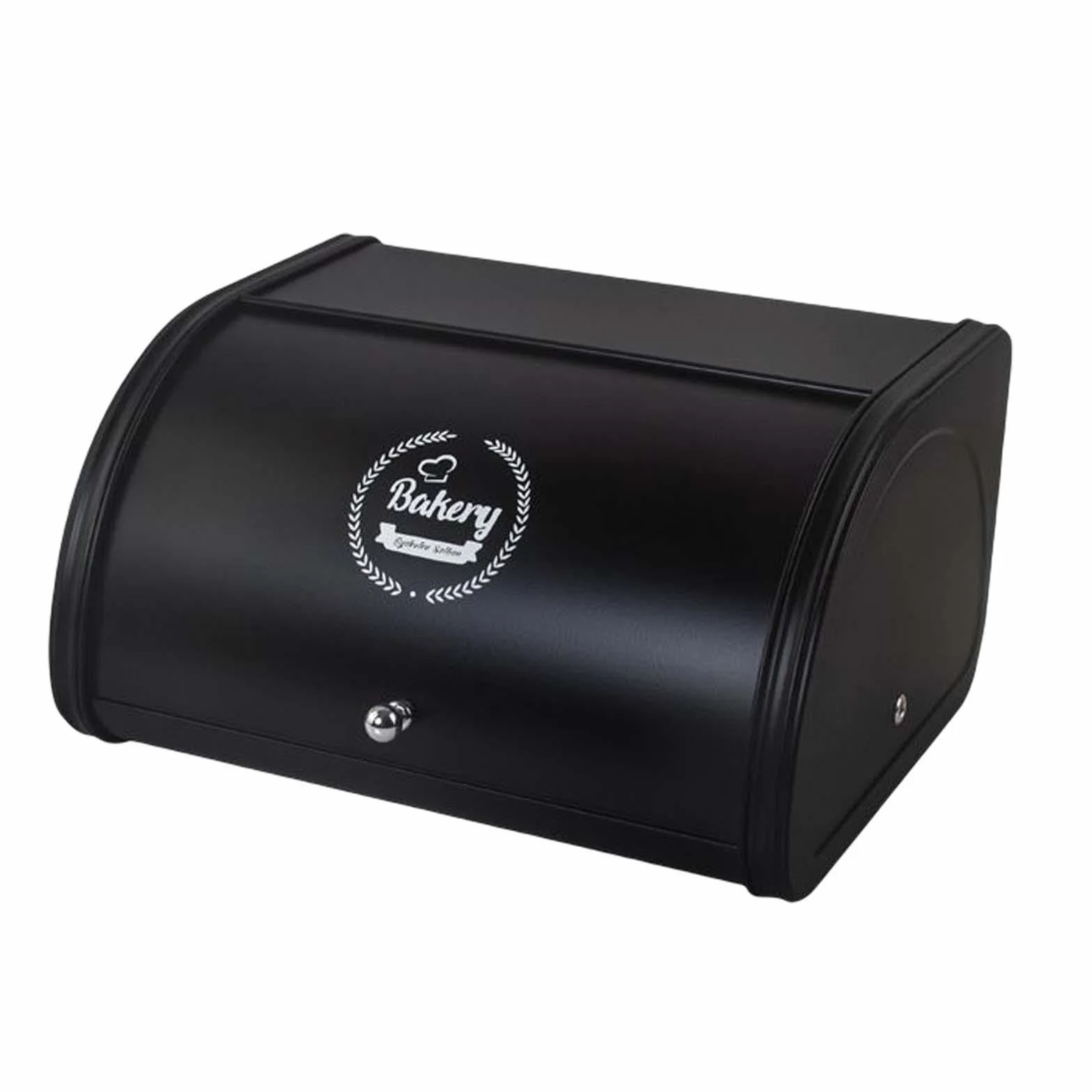 Contenedor de pan elegante de metal con tapa enrollable. Ideal para organizar la encimera de la cocina y para repostería en casa. Caja de metal con, Negro, 315 x 255 x 170 mm